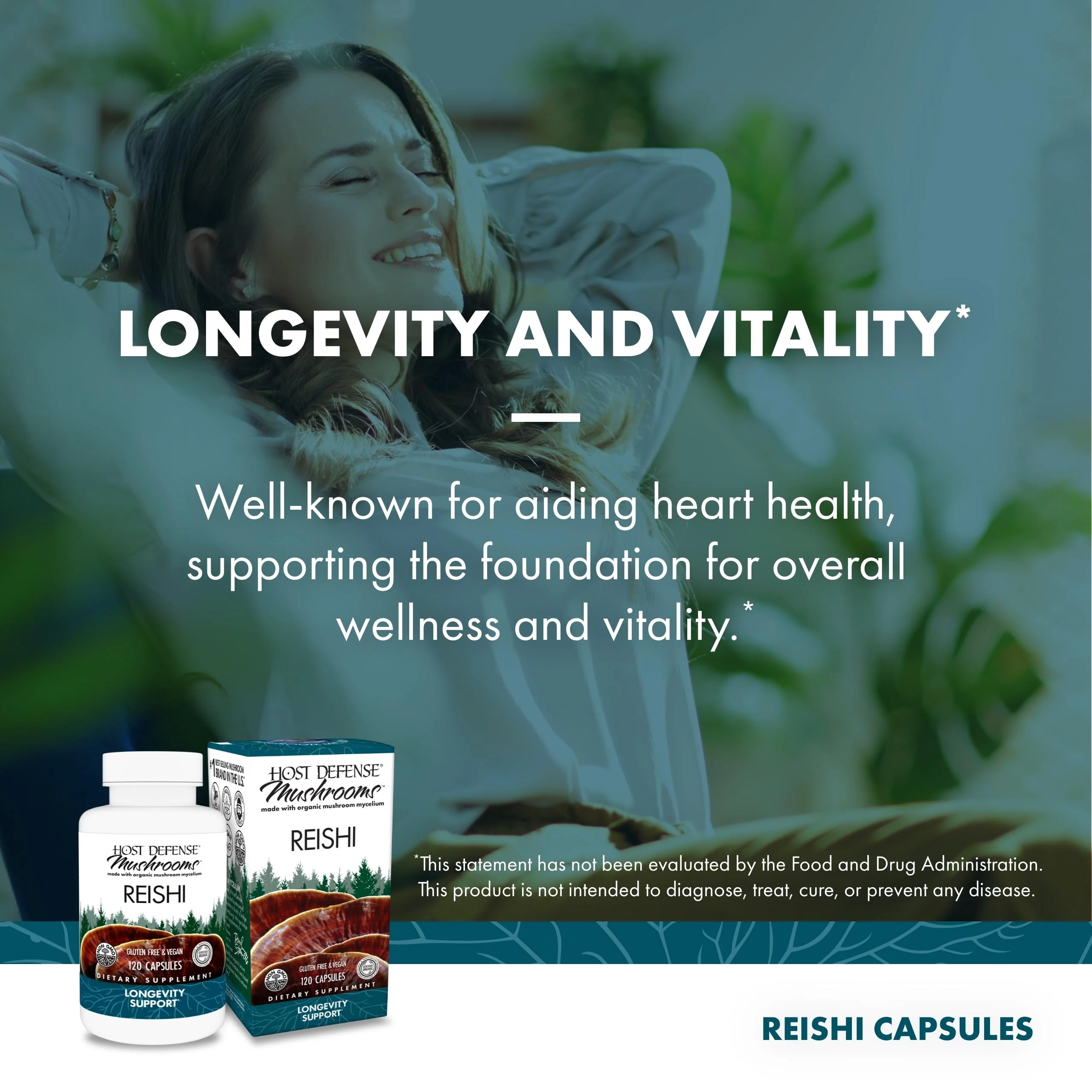 Host Defense Reishi Capsules - Heart & Immune Health Support Supplement - Mushroom Supplement to Support Energy & Vitality - Reishi Supplement to Aid Overall Well-Being - 120 Capsules - Image 4