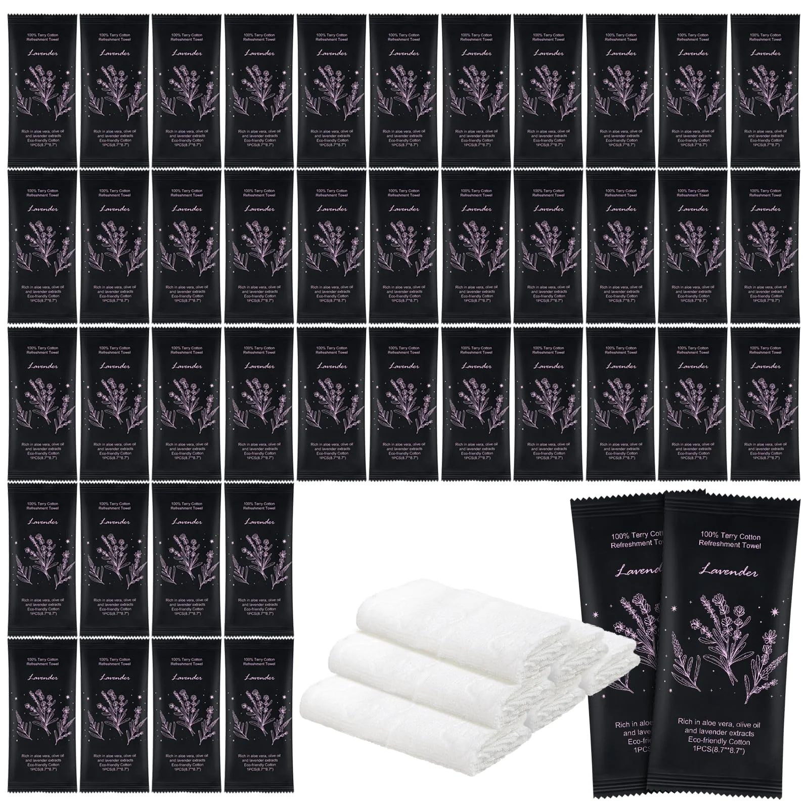 Hot or Cold Moist Cotton Towel Bulk Moist Towelettes Individually Wrapped 8.7" x 8.7",White Towel Services,Refreshment Pre Moistened Towels Lavender Scent for Travel Sport Party Spa Dentist Hotel