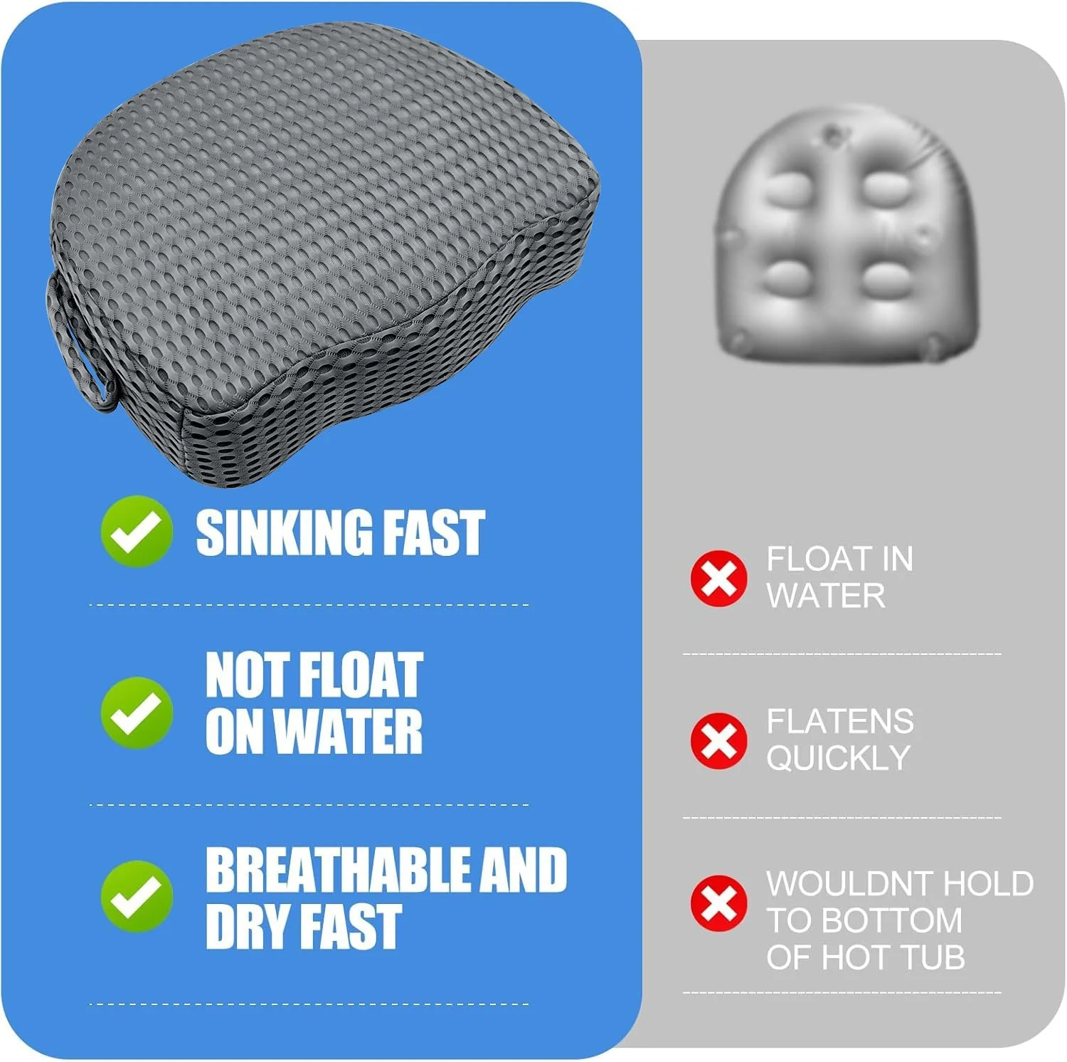 Hot Tub Booster Seat for Adults, Weighted 5" Extra Thick Spa Cushion, 4+ lbs Core Stays Submerged No Floating, 3D Air Mesh Quick Dry, Non-Slip Seat Riser for Jacuzzi, Bathtub & Outdoor Spa(Grey) - Image 3