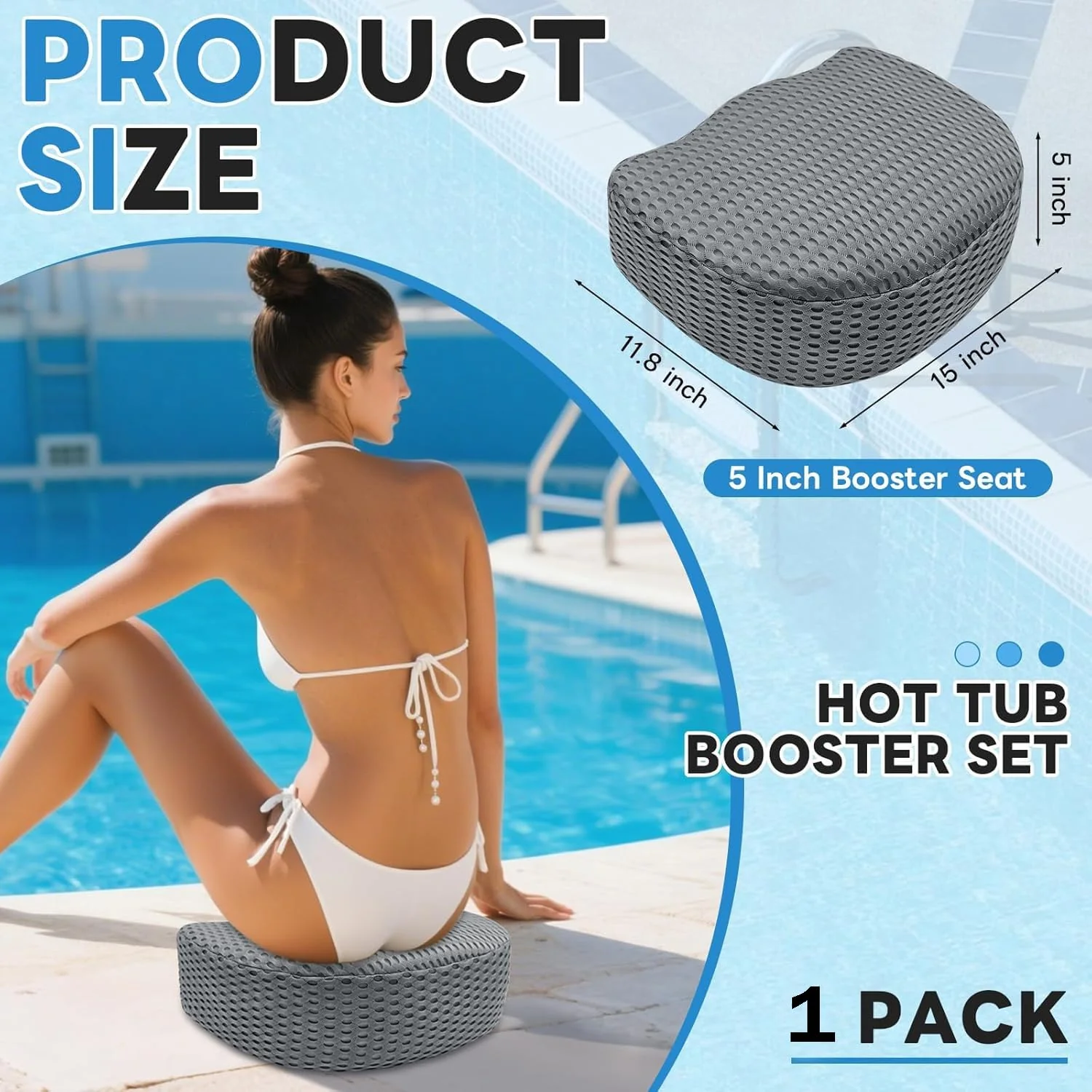 Hot Tub Booster Seat for Adults, Weighted 5" Extra Thick Spa Cushion, 4+ lbs Core Stays Submerged No Floating, 3D Air Mesh Quick Dry, Non-Slip Seat Riser for Jacuzzi, Bathtub & Outdoor Spa(Grey) - Image 6