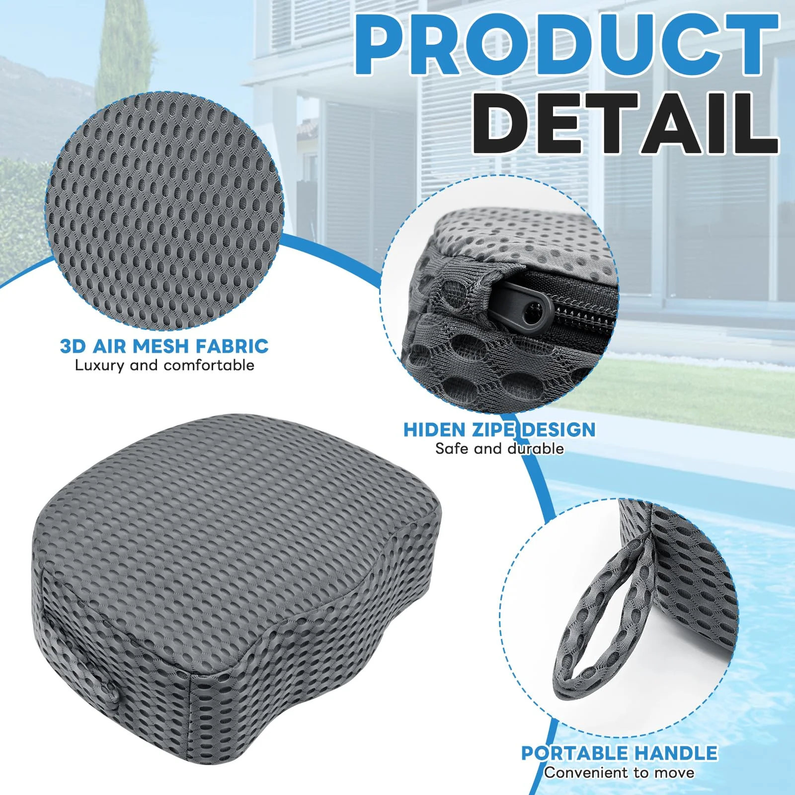 Hot Tub Booster Seat for Adults, Weighted 5" Extra Thick Spa Cushion, 4+ lbs Core Stays Submerged No Floating, 3D Air Mesh Quick Dry, Non-Slip Seat Riser for Jacuzzi, Bathtub & Outdoor Spa(Grey) - Image 7