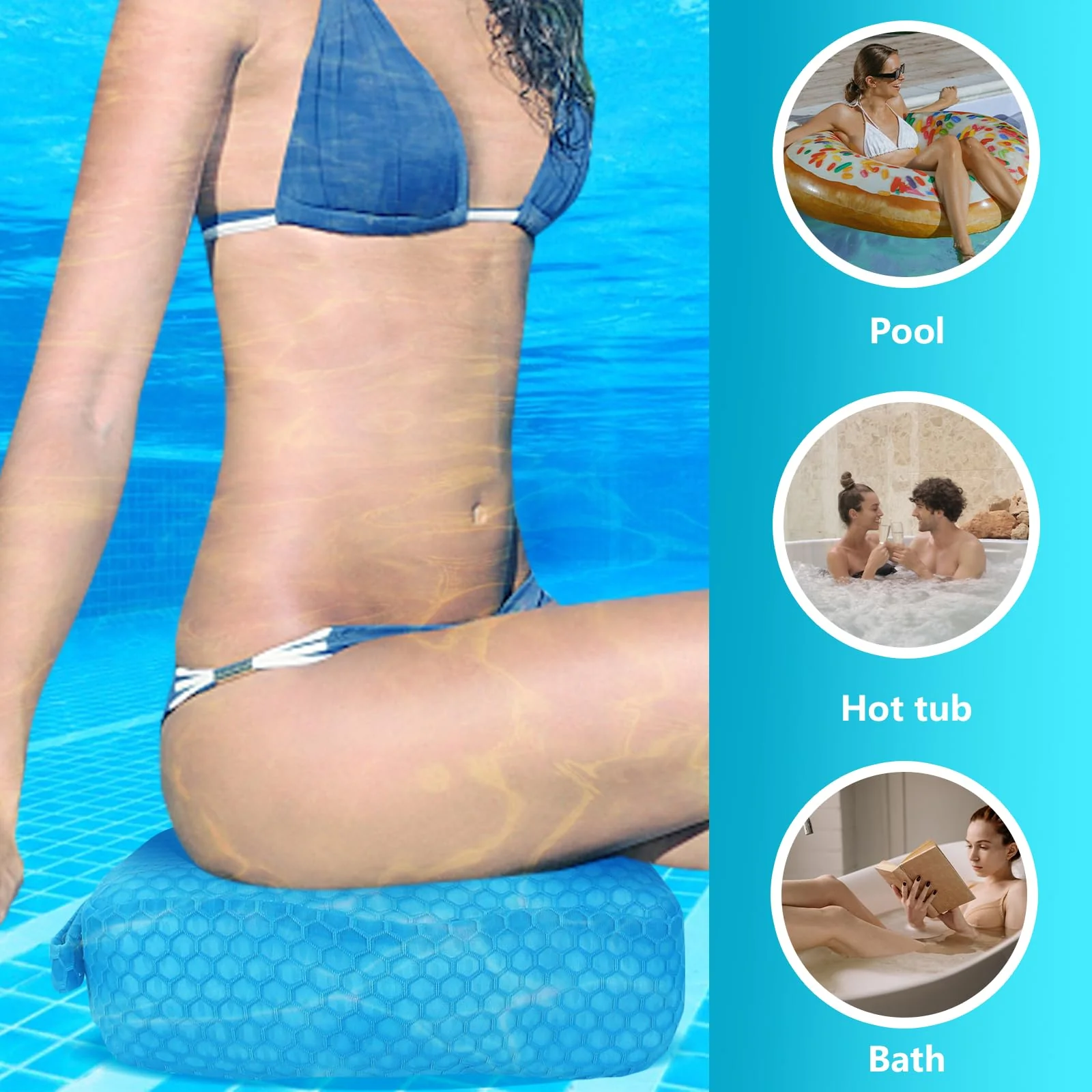 Hot Tub Booster Seat, Weighted SPA Booster Seat Cushion for Adults, 3D Air Mesh Inflatable Hot Tub Seat Accssories with Non-Slip Micro Dot Bottom,Indoor or Outdoor Quick Dry Hot Tub Pillow - Image 5