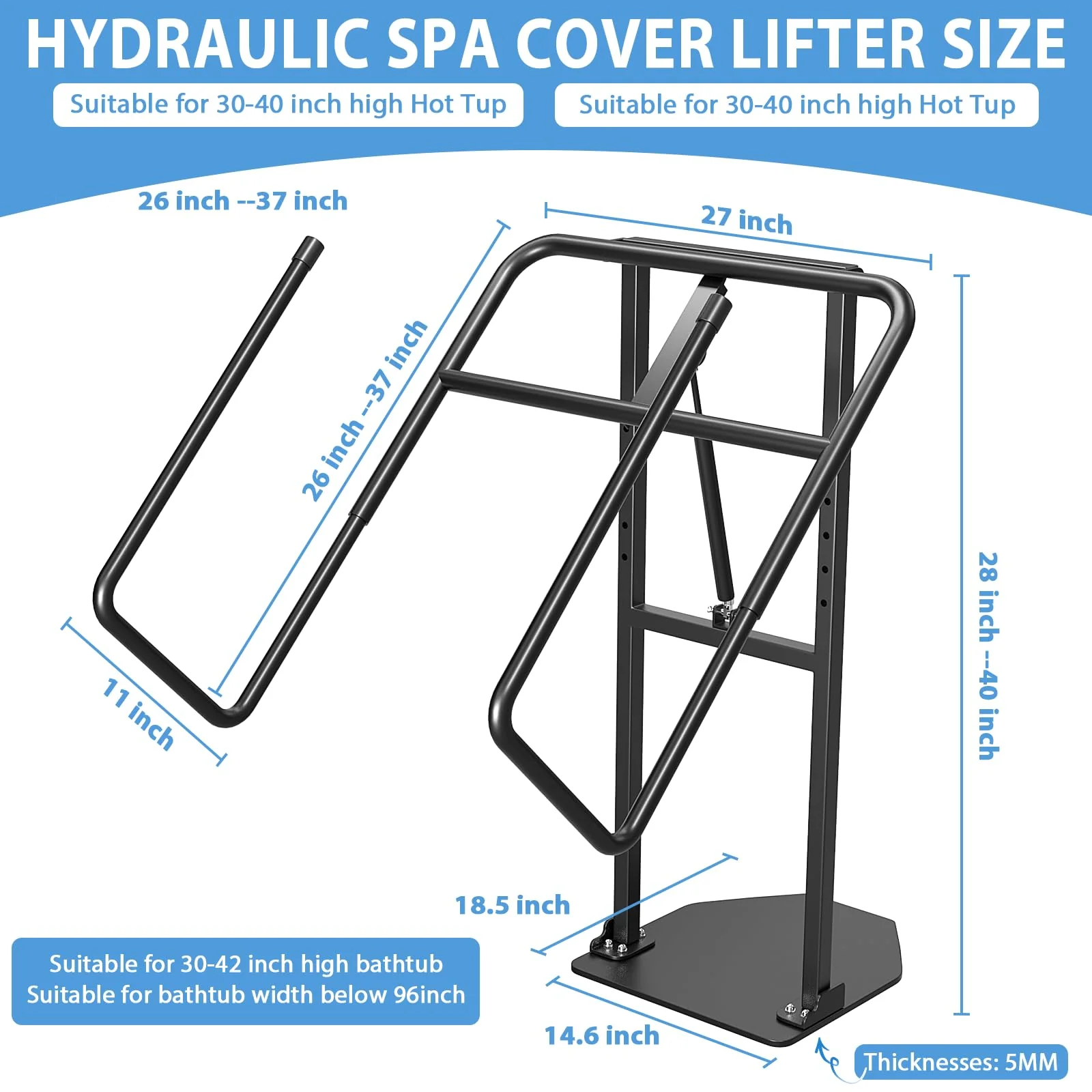 Hot Tub Cover Lift Adjustable U-Arms Spa Cover Lifter for Hot Tub Accessories, Hot Tub Cover Lifter Universal Fit Most Spas Hot Tubs Hydraulic Assist Removal System - Image 6