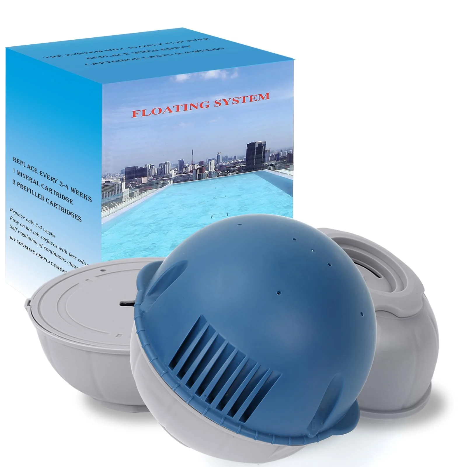 Hot Tub Floating System Mineral Cartridge + Replacement Prefilled Cartridge 3-Pack, Compatible with Frog Ease Floating System, Water Treatment Smart Self-Regulating