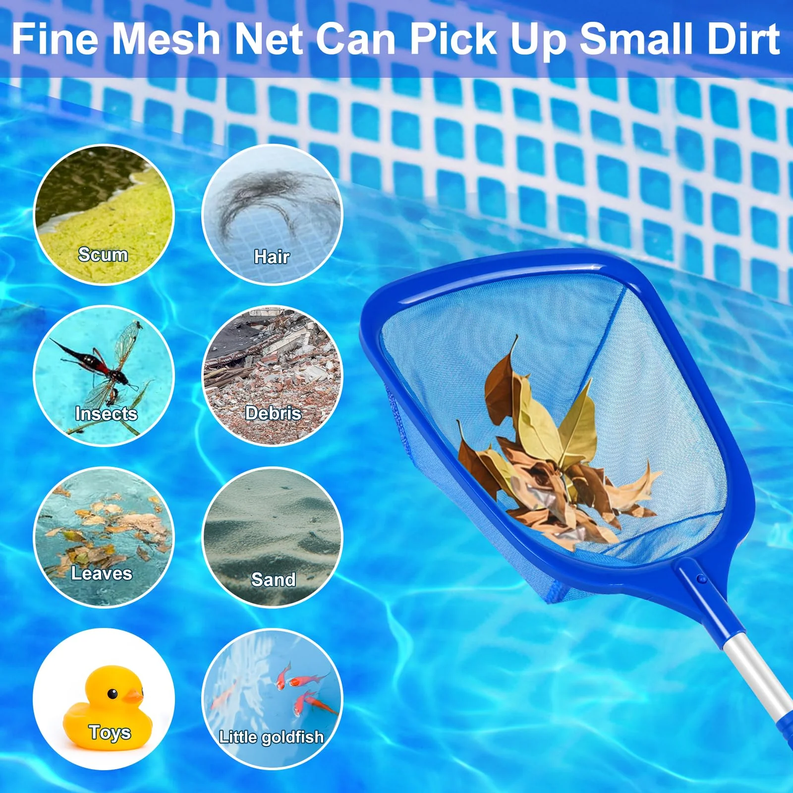 Hot Tub Pool Skimmer Net, Pond Net With 13'' Aluminum Pole, Deep Ultra Fine Mesh for Hot Tubs/Spas/fountain/Small Pools, Durable Aluminum Handle Leaf & Debris Cleaner for Above ground Inground Pool - Image 6
