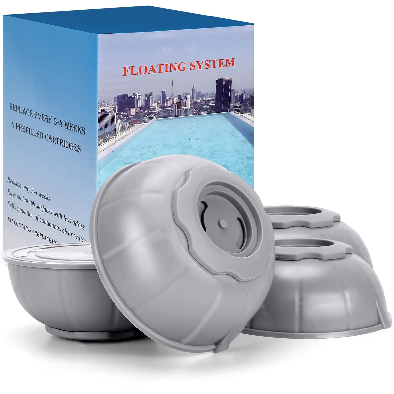 Hot Tub Replacement Cartridge Compatible with Frog Ease Floating System, Mineral Replacement Cartridges for Hot Tubs, Smart Self-Regulating Water Treatment, 4 Pack