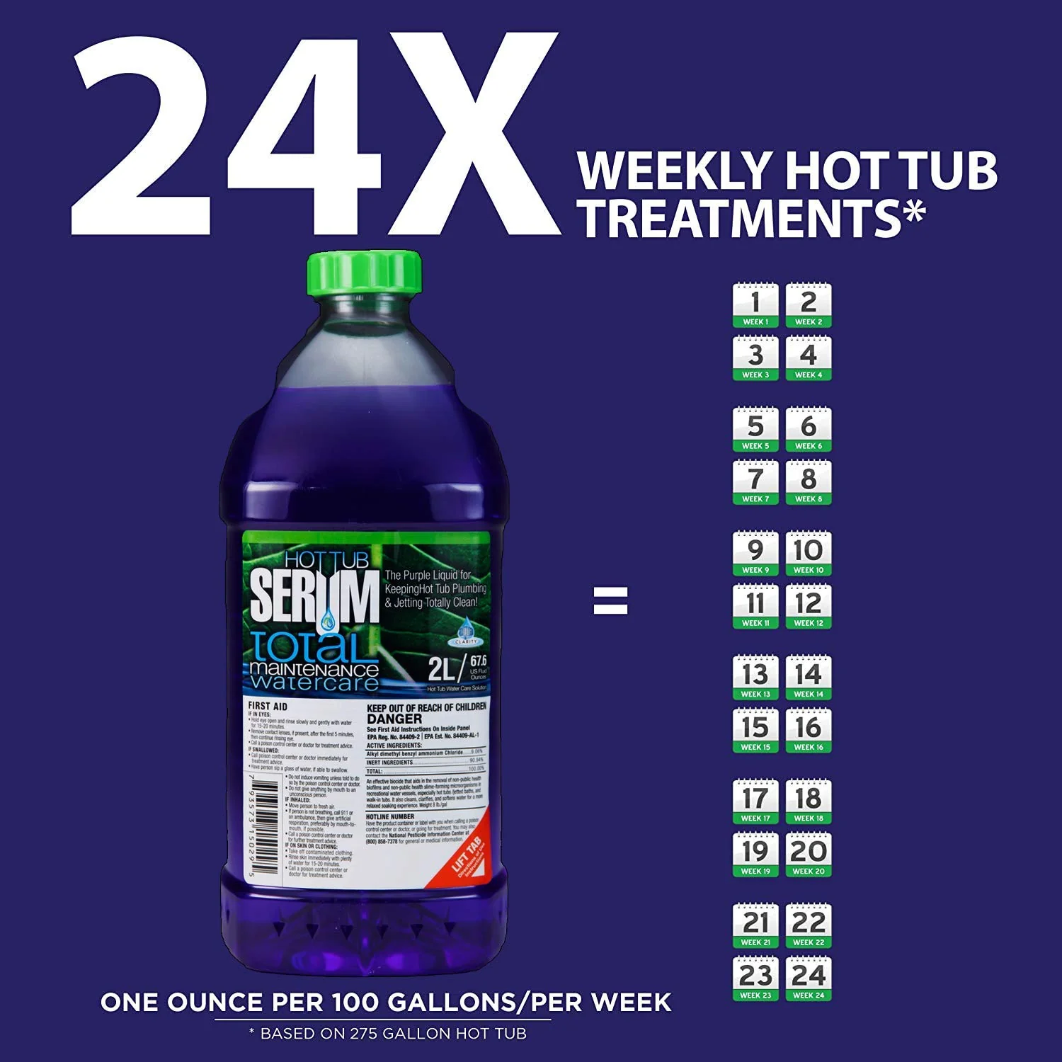 Hot Tub Serum, A Weekly Maintenance Hot Tub Cleaner/Clarifier/Conditioner/Softener All-in-One 2 Liter (24 Weekly doses), Inflatable Hot Tub Chemicals for Complete Hot Tub Treatment - Image 5