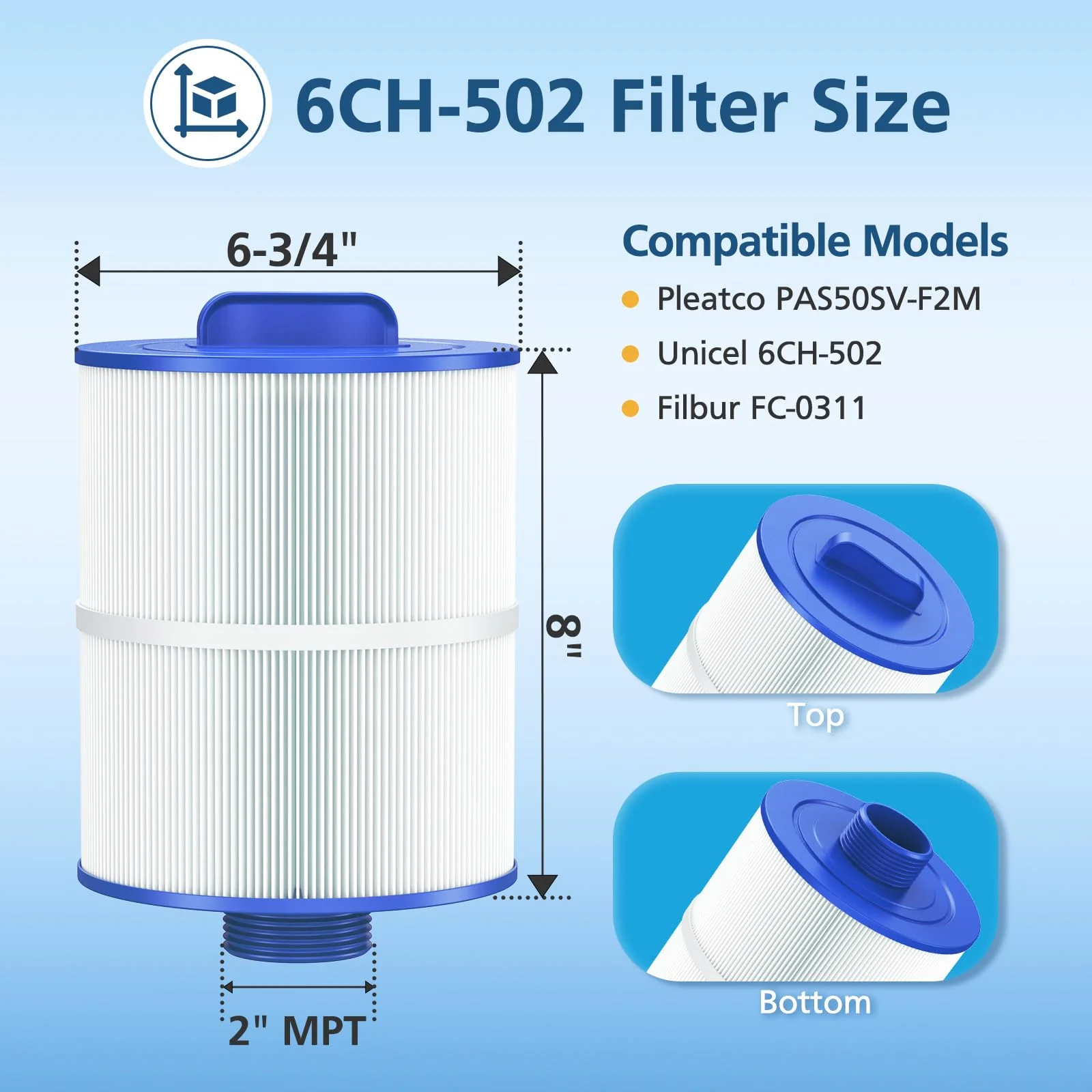 Hot Tub Spa Filter Cartridge, Compatible with Unicel 6CH-502, Filbur FC-0311, Master Deluxe M60506, Magnum AR50, PAS50SV-F2M, Baleen AK-90161, Excel Filters XLS-604 Artesian Spas Filter,2 Pack - Image 8