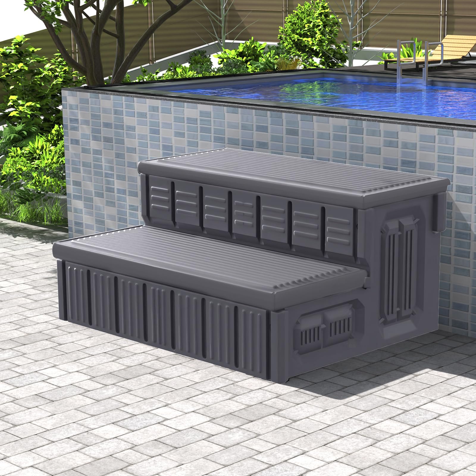 Hot Tub Steps, Outdoor Spa Steps with Storage, Non-Slip & Sturdy Hot Tub Stairs, 36 Inches Long