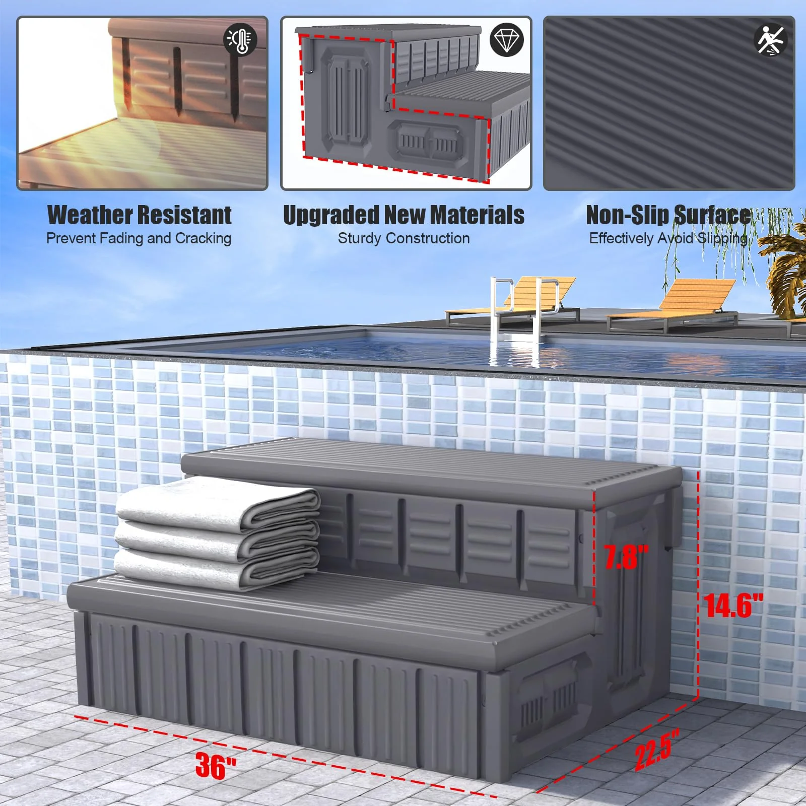 Hot Tub Steps, Outdoor Spa Steps with Storage, Non-Slip & Sturdy Hot Tub Stairs, 36 Inches Long - Image 5
