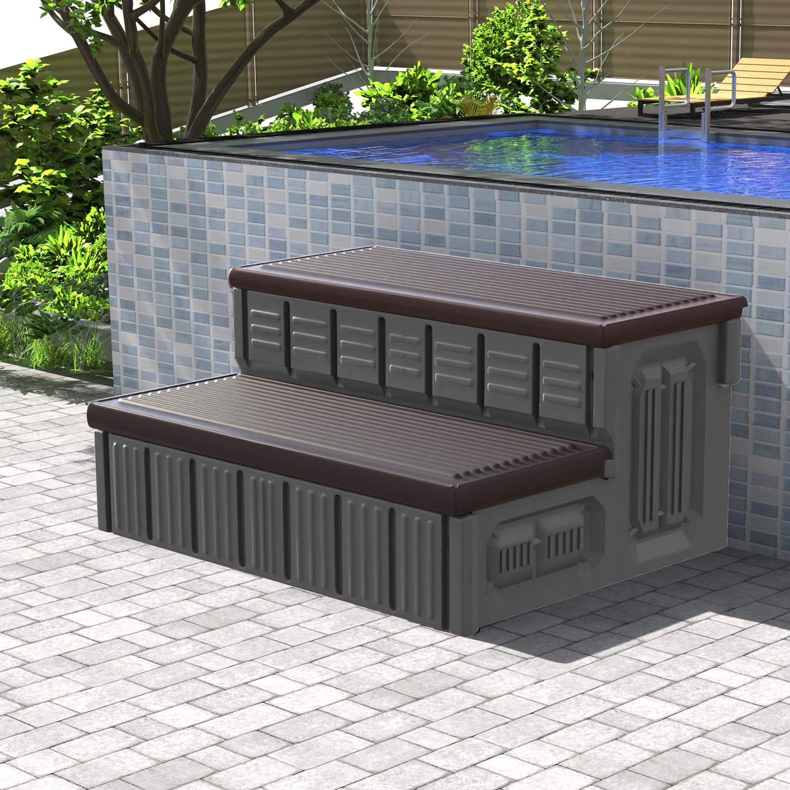 Hot Tub Steps, Outdoor Spa Steps with Storage, Non-Slip & Sturdy Hot Tub Stairs, 36 Inches Long