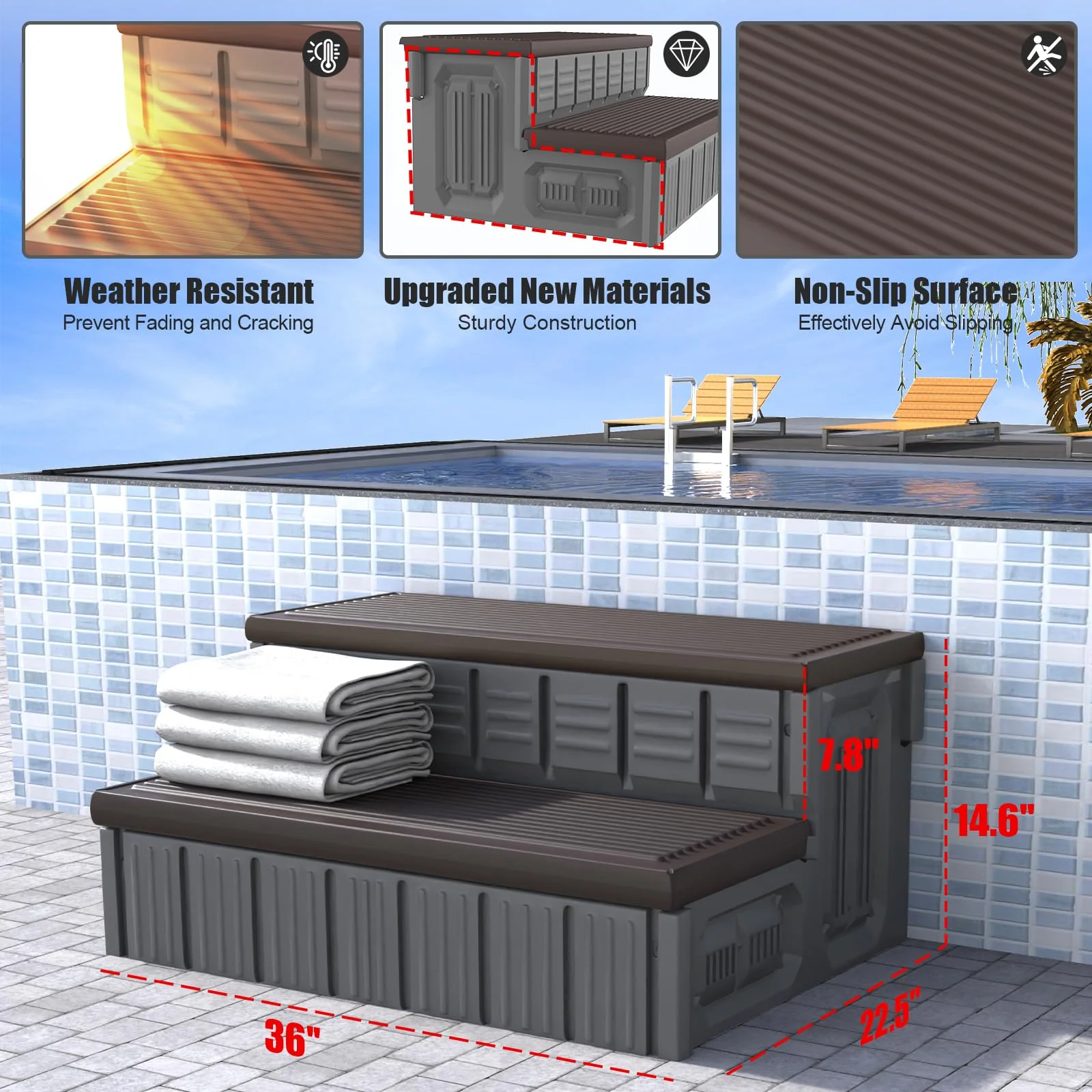 Hot Tub Steps, Outdoor Spa Steps with Storage, Non-Slip & Sturdy Hot Tub Stairs, 36 Inches Long - Image 7