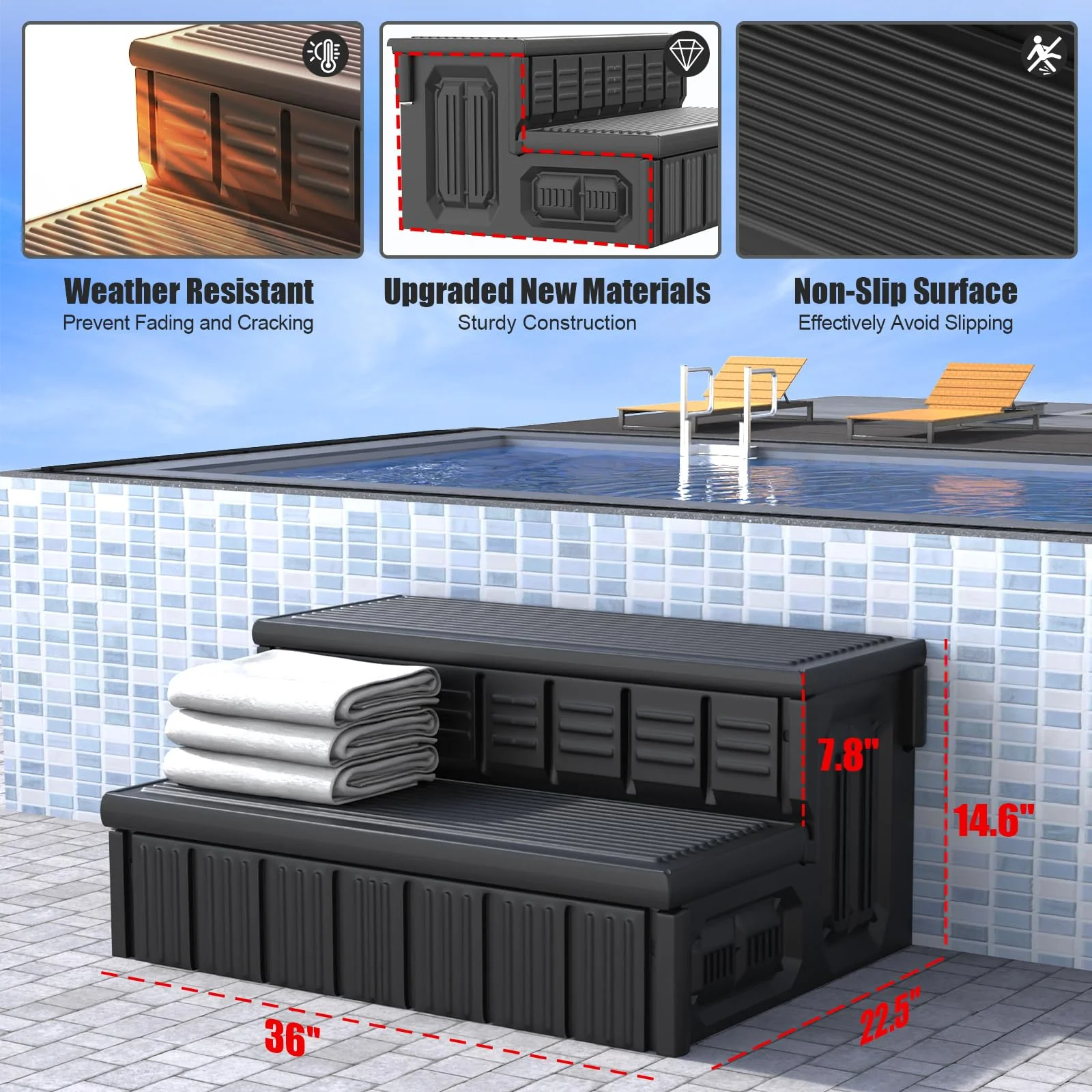 Hot Tub Steps, Outdoor Spa Steps with Storage, Non-Slip & Sturdy Hot Tub Stairs, 36 Inches Long - Image 4