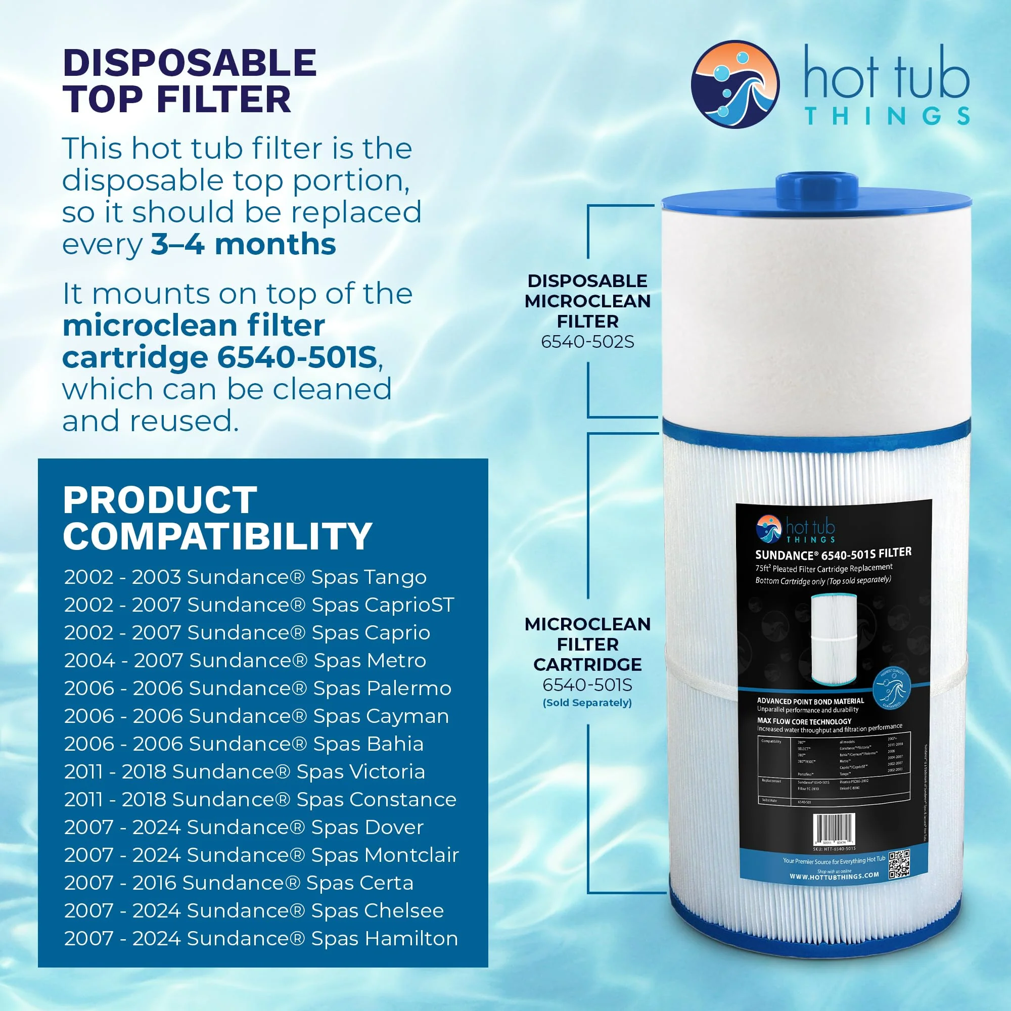 Hot Tub Things Replacement Filter Cartridge for Sundance Spas 6540-502 (2002–2024), MicroClean Technology, Captures Oils & Fine Debris, Tool-Free Replacement Every 3-4 Months, Spa Filter Cartridges - Image 5