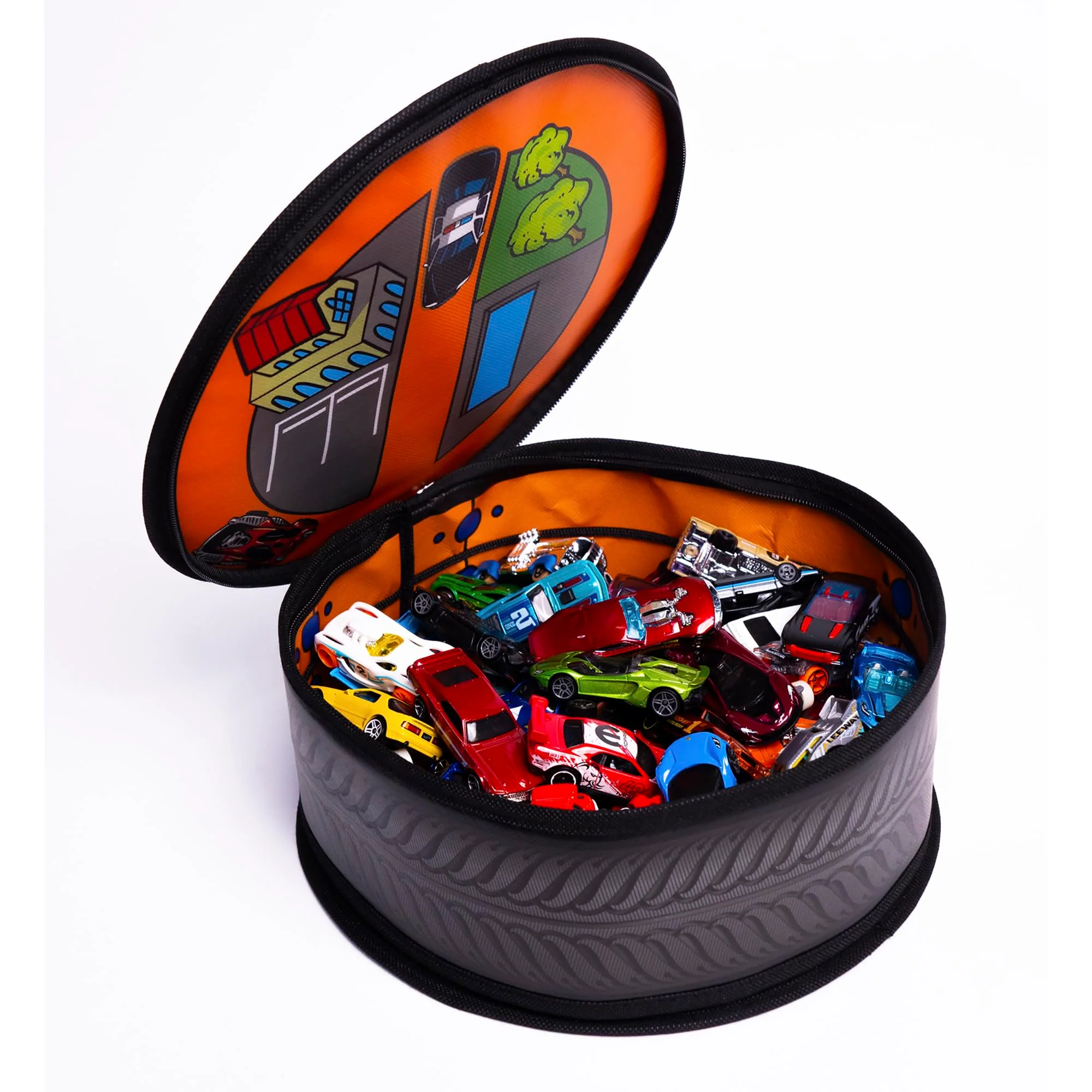 Hot Wheels Tara Toy: ZipBin Wheelie Track Pack - Unzips Into A Racetrack Mat, Holds 100 Toy Cars, Storage & Play, Circle Tire Design, Kids Ages 3+ - Image 6