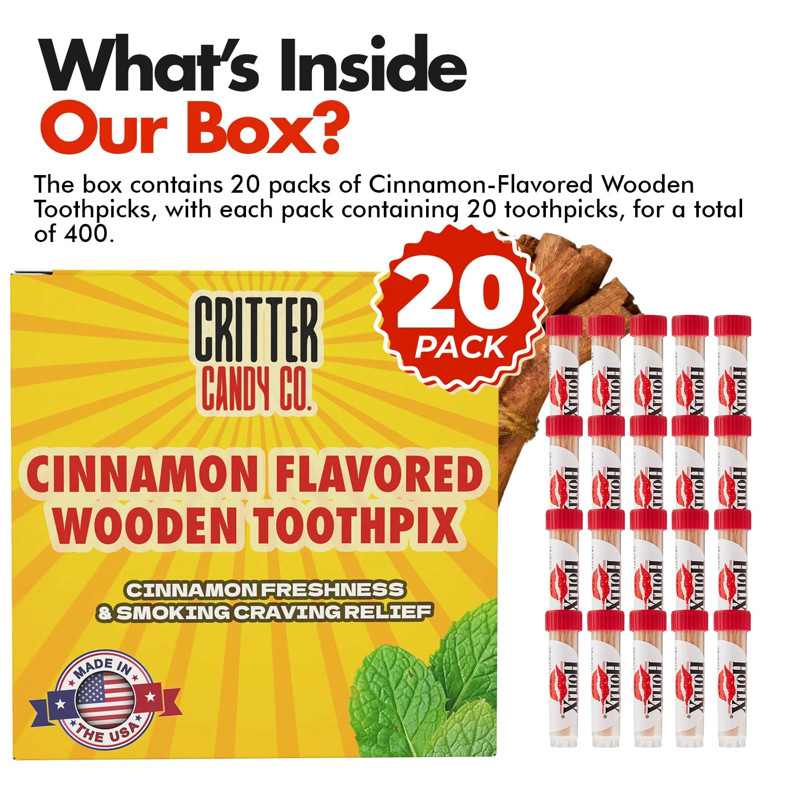 Hotlix Cinnamon Toothpicks (20 Pack 400 total), Flavored Toothpicks, Travel Toothpicks, Toothpicks for Food, Wooden Toothpicks, Fancy Toothpicks for Appetizers, Best Quit Smoking Products, Made in USA - Image 6