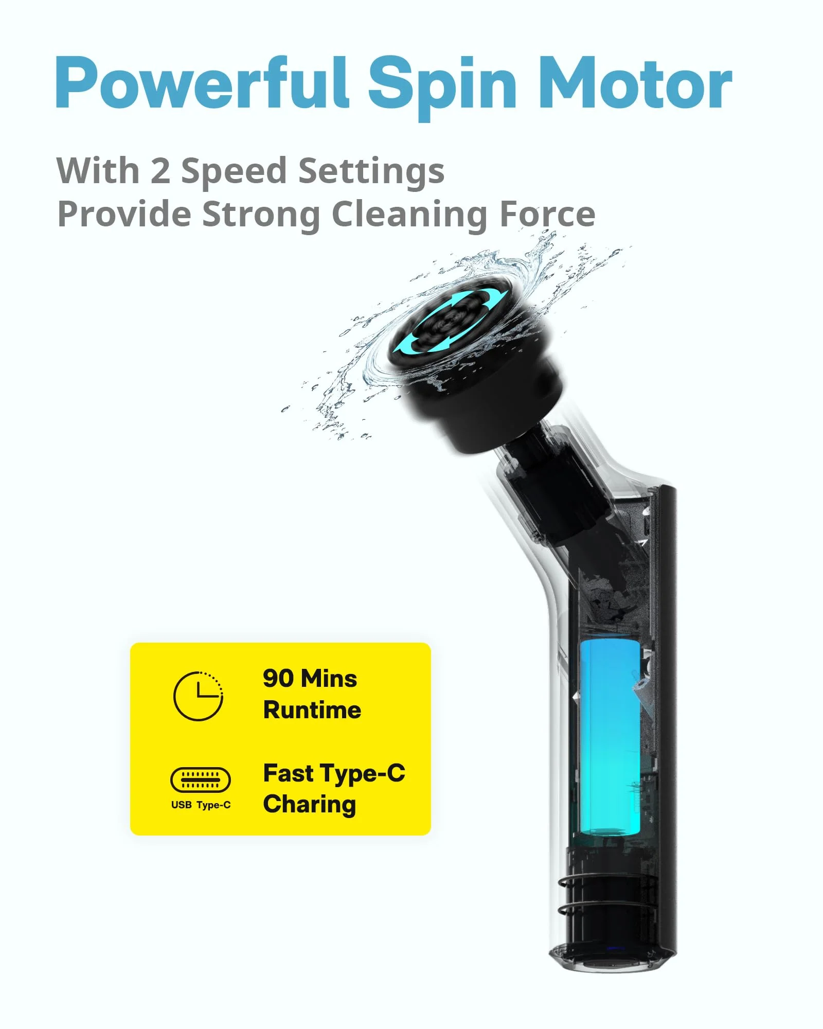HOTO Cordless Electric Spin Scrubber, IPX7 Full Body Waterproof Bathroom Cleaning Brush, Max 22 in-lb, Shower Scrubber Brush with Long Handle, 6 Brush Heads, Power Scrubber for Bathroom, Floor, Tile - Image 3
