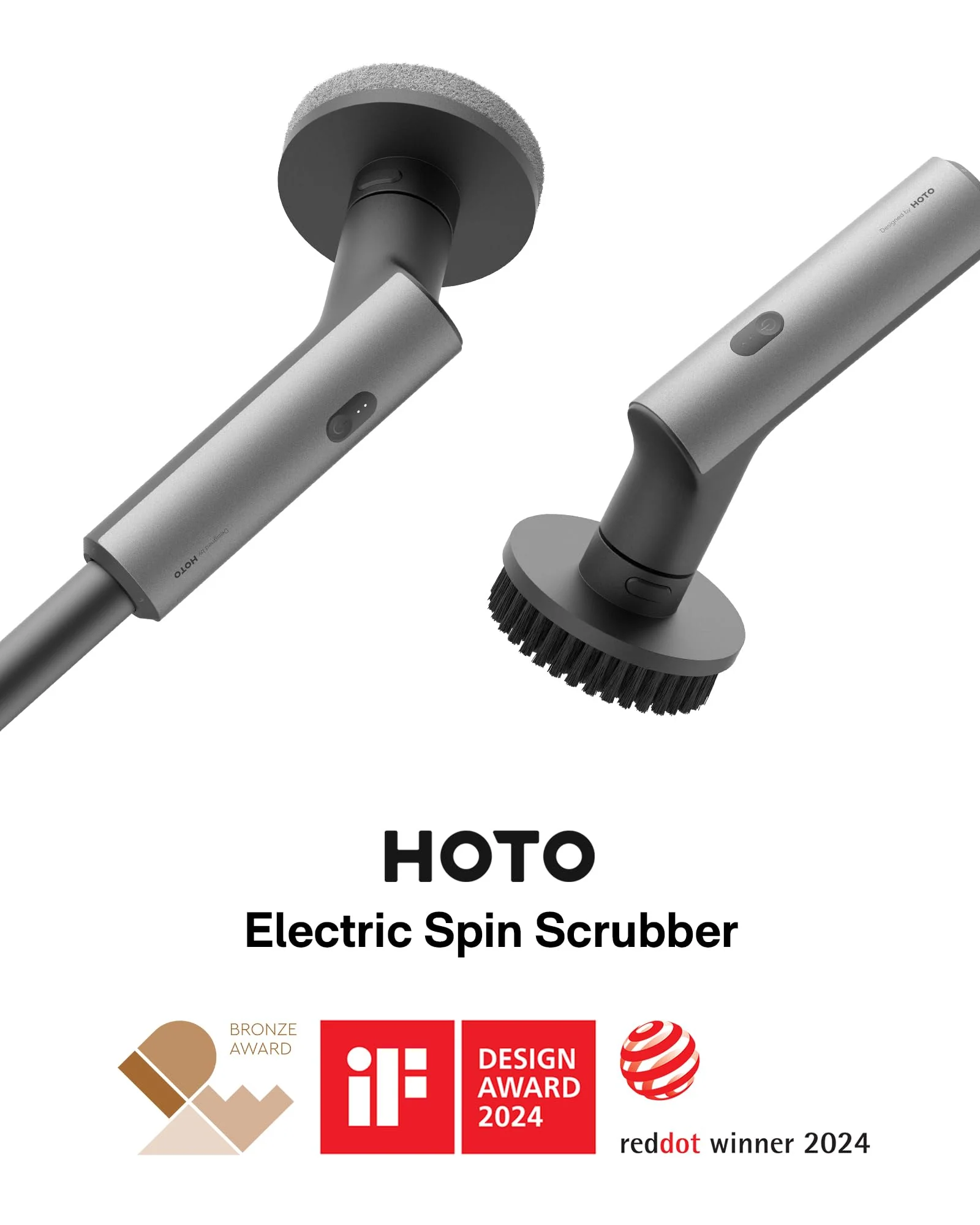 HOTO Cordless Electric Spin Scrubber, IPX7 Full Body Waterproof Bathroom Cleaning Brush, Max 22 in-lb, Shower Scrubber Brush with Long Handle, 6 Brush Heads, Power Scrubber for Bathroom, Floor, Tile - Image 5
