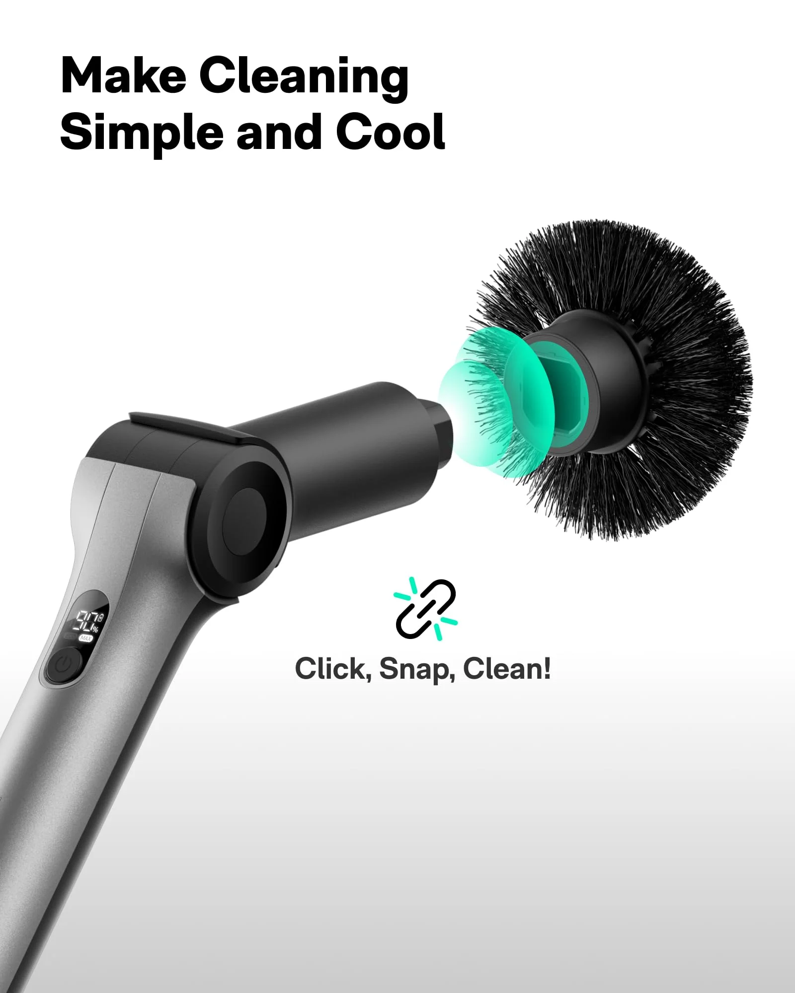 HOTO Flexi™ Cordless Electric Spin Scrubber, Adjustable Angle, Extendable Handle, Smart Display, IPX7 Waterproof, Powerful Cleaning Scrubber with 8 Replaceable Brush Heads, for Bathtub, Bathroom, Tile - Image 2