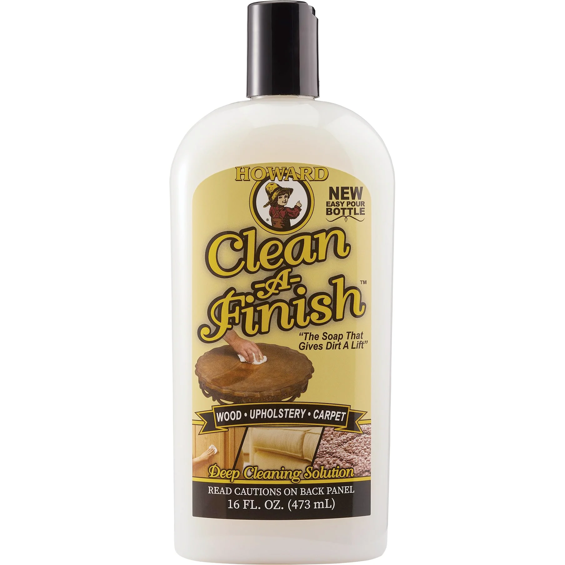 HOWARD CF0016 Clean-A-Finish Wood Cleaner and Upholstery Cleaner for Furniture, Carpet Cleaning, Stain Remover, Easy Pour Bottle, 16 Oz