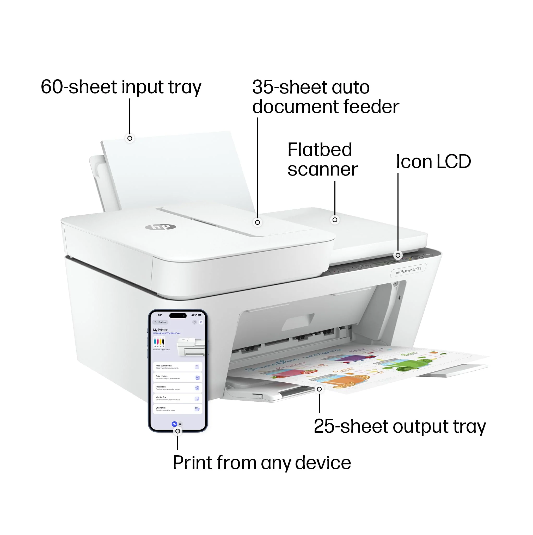 HP DeskJet 4255e Wireless All-in-One Color Inkjet Printer, Scanner, Copier, Best-for-home, 3 month Instant Ink trial included. This printer is only 2.4 ghz capable. AI-enabled (588S6A) - Image 6