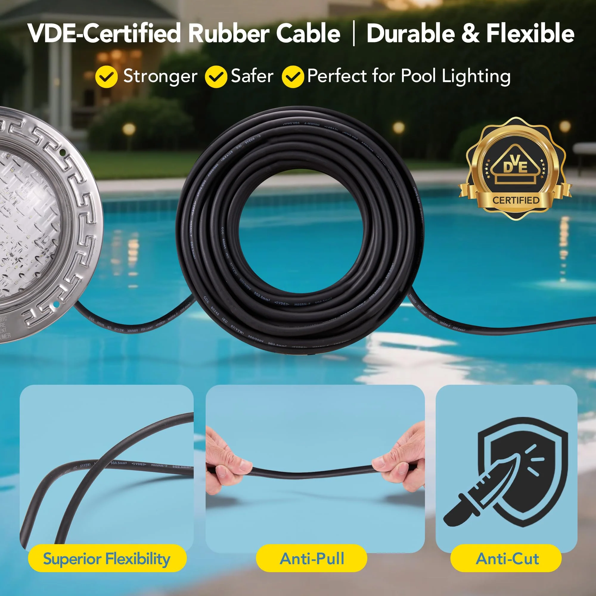 HQUA PN01DC LED Inground Pool Lighting System RGBW Color Change 10 Inch 50W, Remote/App Control, 120V AC, 100 Feet Cord - Image 4