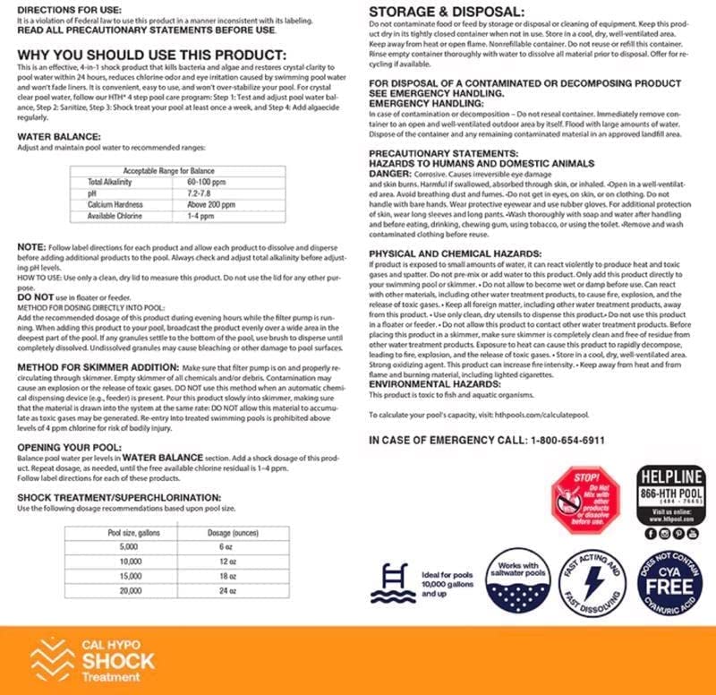 HTH 52043 Pool Care Shock Advanced, Swimming Pool Chemical Prevents Bacteria & Algae, Cal Hypo Formula, 2 lbs (2-Pack) - Image 5