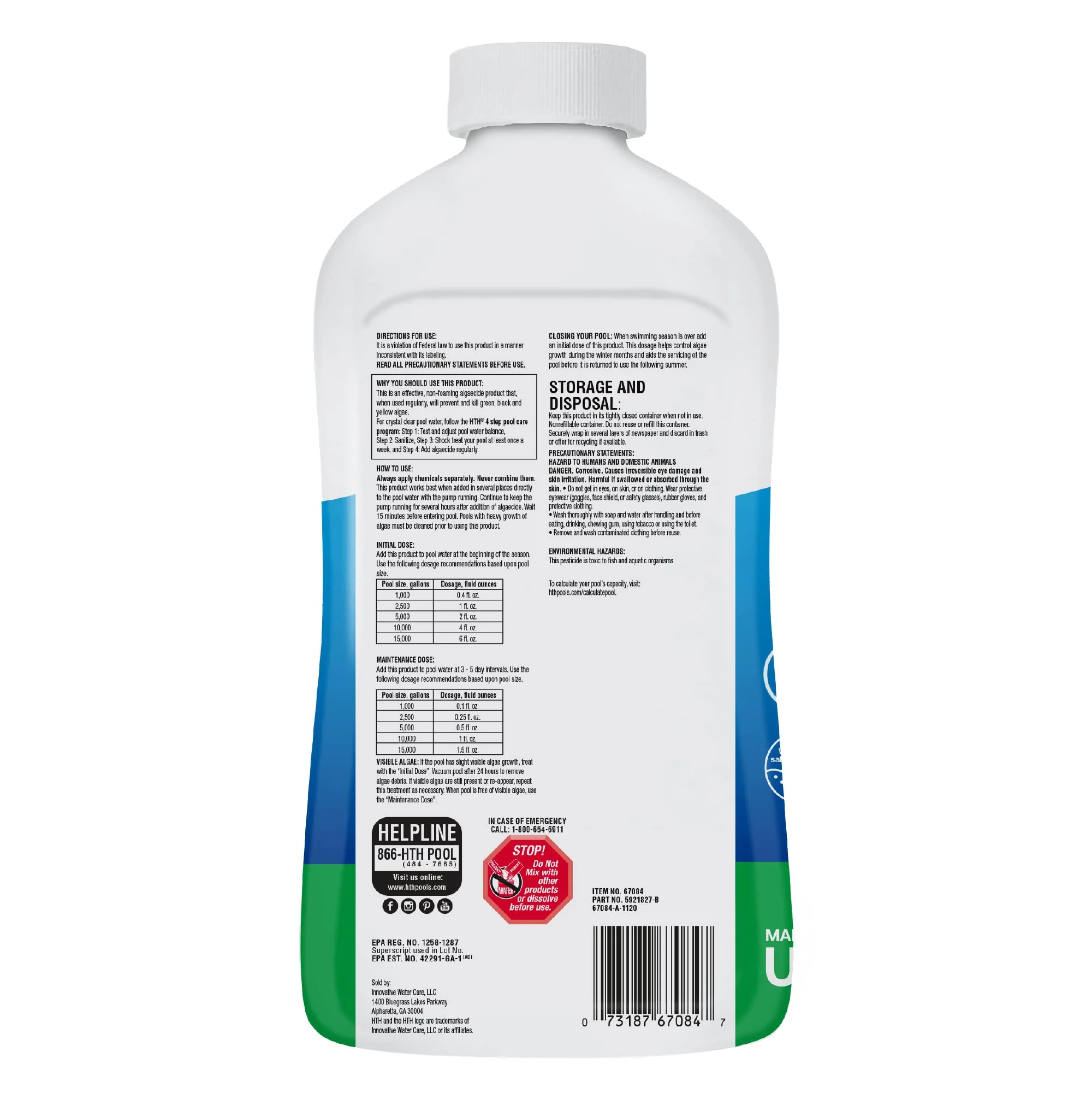 HTH 67084 Pool Care Algae Guard Advanced, All Algae Eliminator for Swimming Pools - Fast-Acting, Destroys & Prevents Green, Black & Mustard Algae, Keeps Pool Water Crystal Clear, 32 fl oz - Image 7