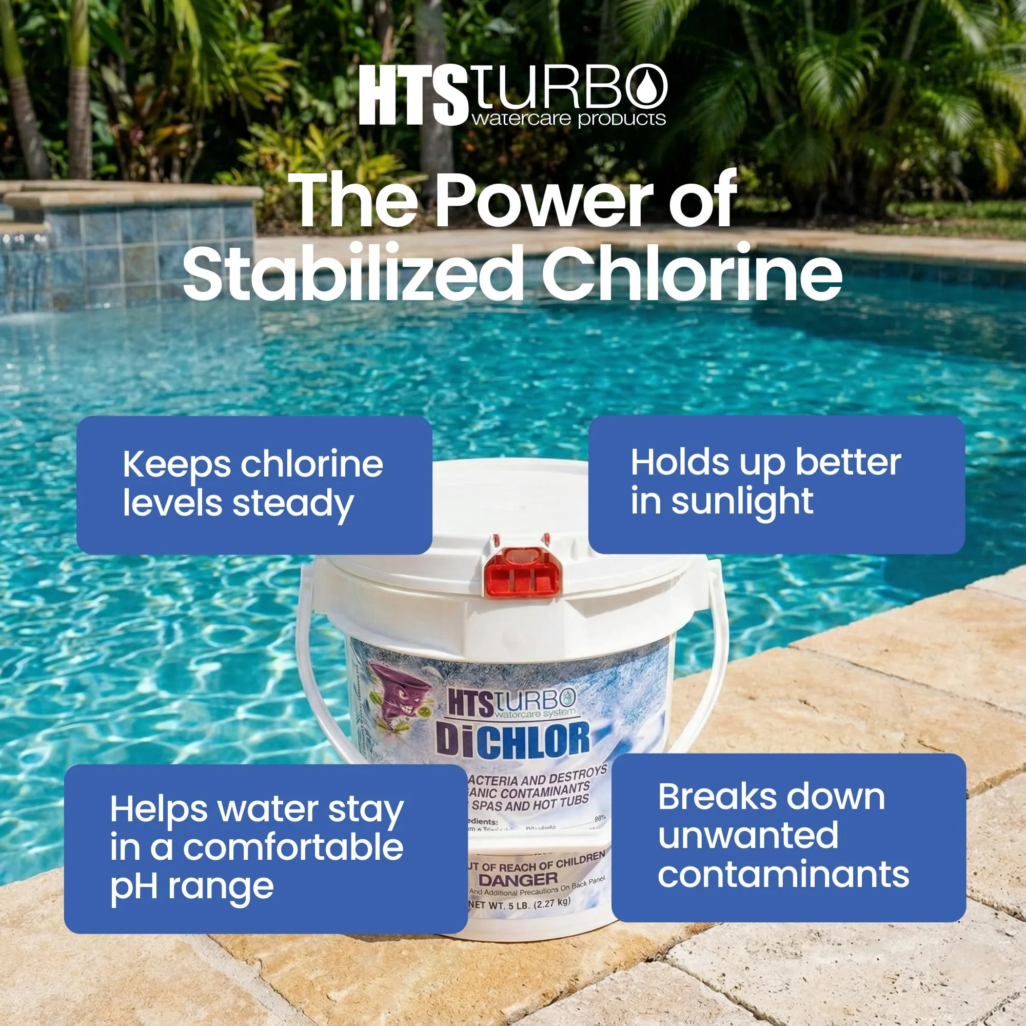HTS Turbo Chlorine Granules for Pools, Hot Tubs and Spa - 5 lbs (80 oz) Made in USA | Fast-Dissolving Pool Chlorine Granular Sanitizer, Stabilized Dichlor | Spa & Pool Water Care Treatment - Image 7