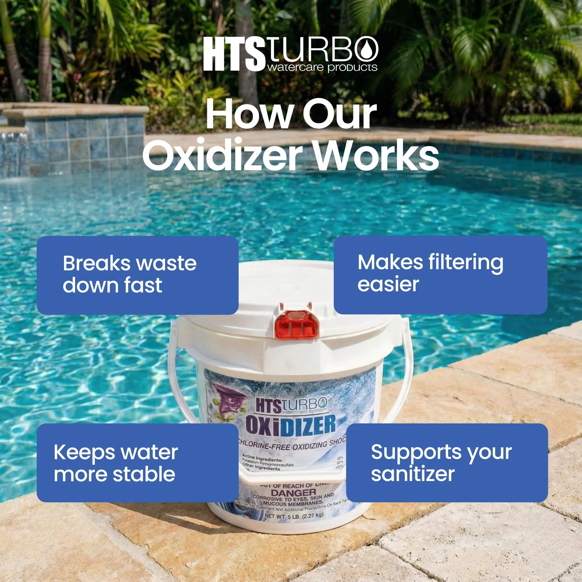 HTS Turbo Oxidizer Shock for Pools, Hot Tubs & Spas - 5 lbs Made in USA | Fast-Dissolving Oxidizing Shock for Pool | Non Chlorine Pool Shock Treatment | Non Chlorine Shock for Pool Clears Water - Image 6