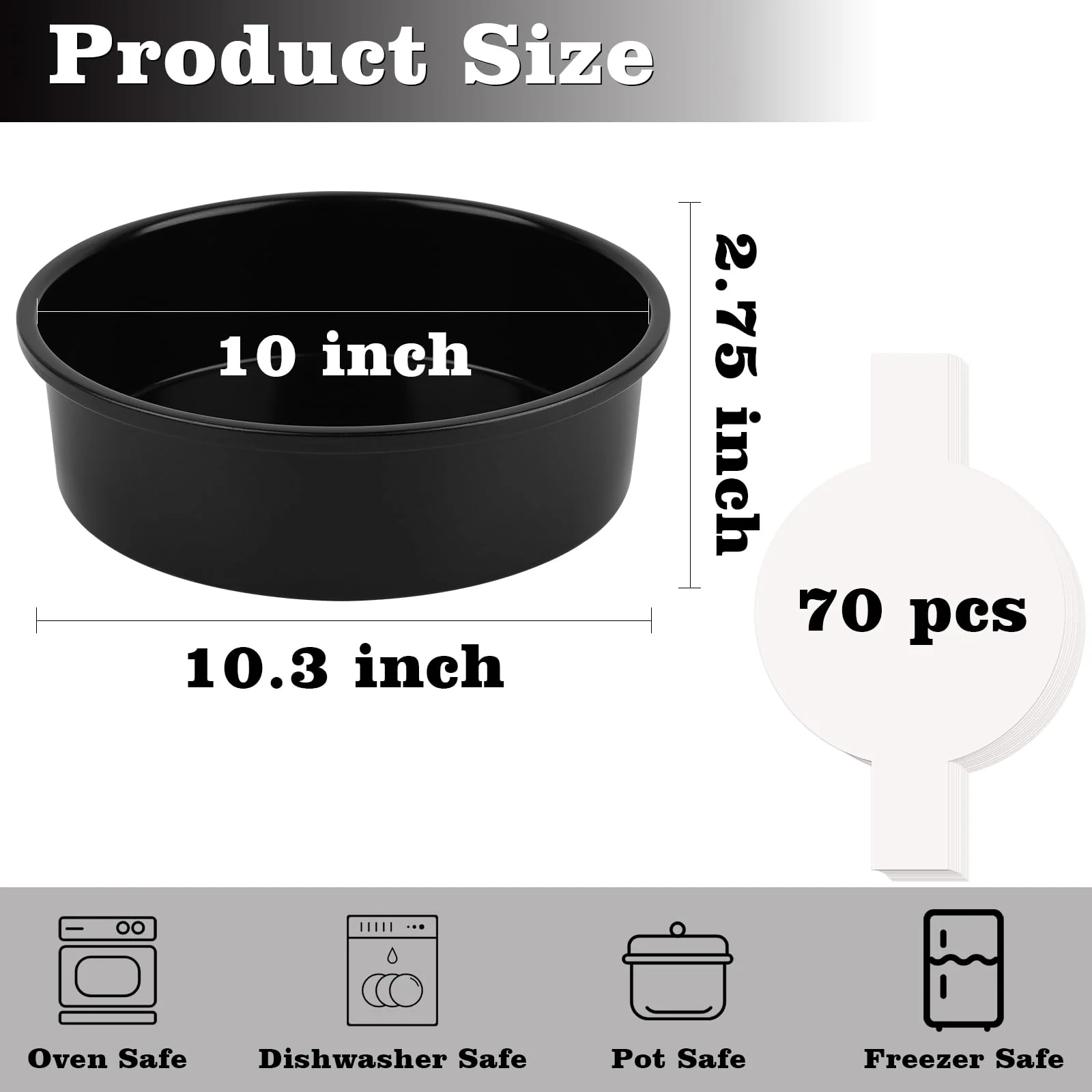 HUAKENER 10 Inch Cake Pan - Set of 2 Round Cake Pans with 70 Pieces Parchment Paper, Non-stick Cake Baking Pans, Dishwasher Safe - Image 5