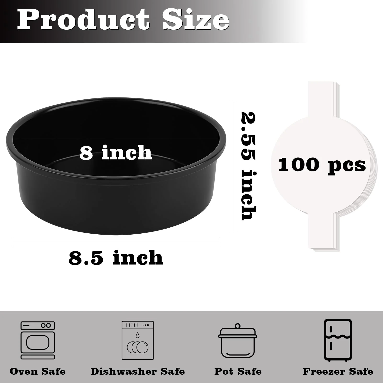 HUAKENER 8 Inch Cake Pan - Set of 3 Round Cake Pans with 100 Pieces Parchment Paper, Non-stick Cake Baking Pans, Dishwasher Safe - Image 5