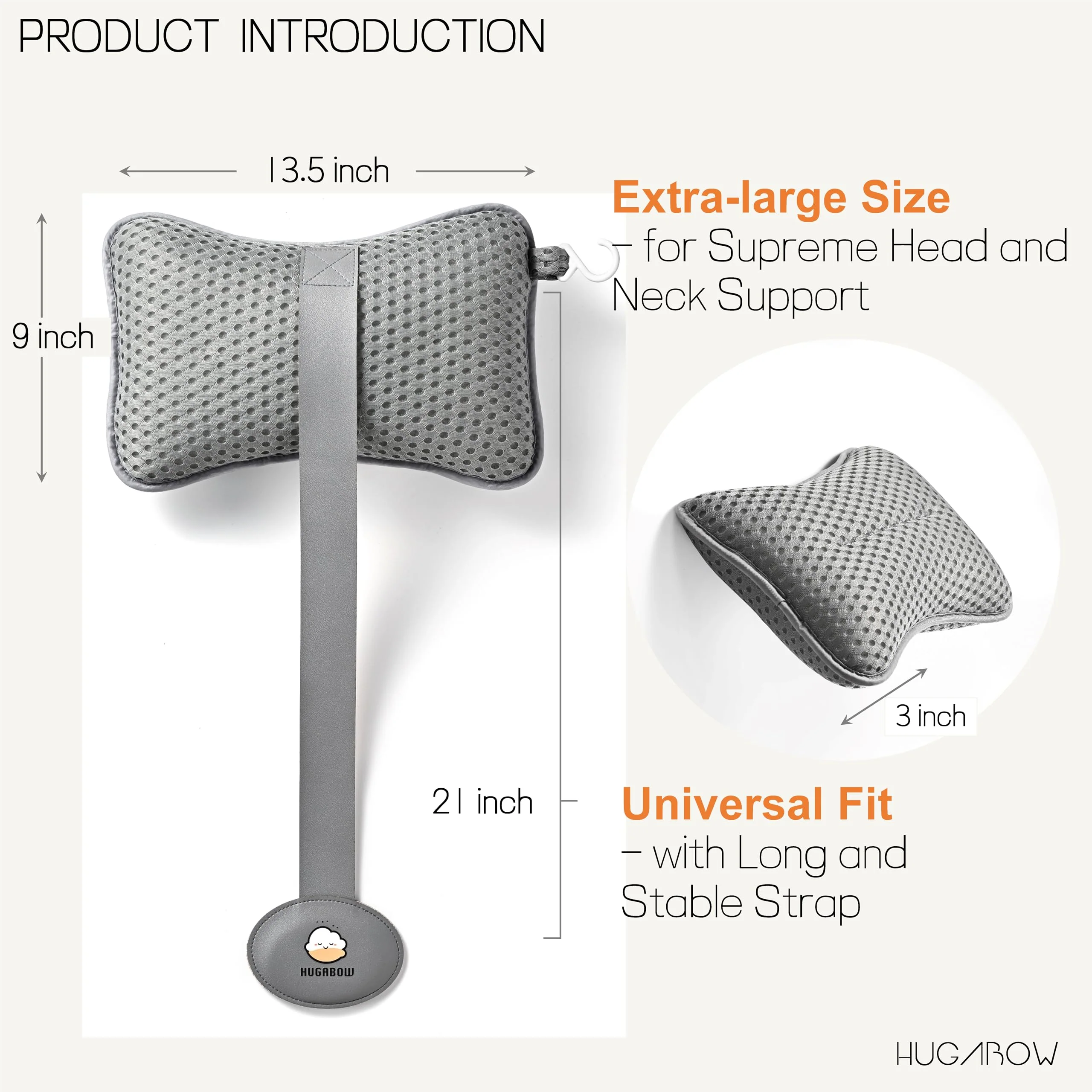 HUGABOW 2-Pack Large Pillow for Hot Tub (Grey), Spa, and Chaise Lounge - Universal Headrest & Neck Support Cushion, Adjustable Height with Long Strap, Easy Drying with Hook (2-Pack) - Image 6