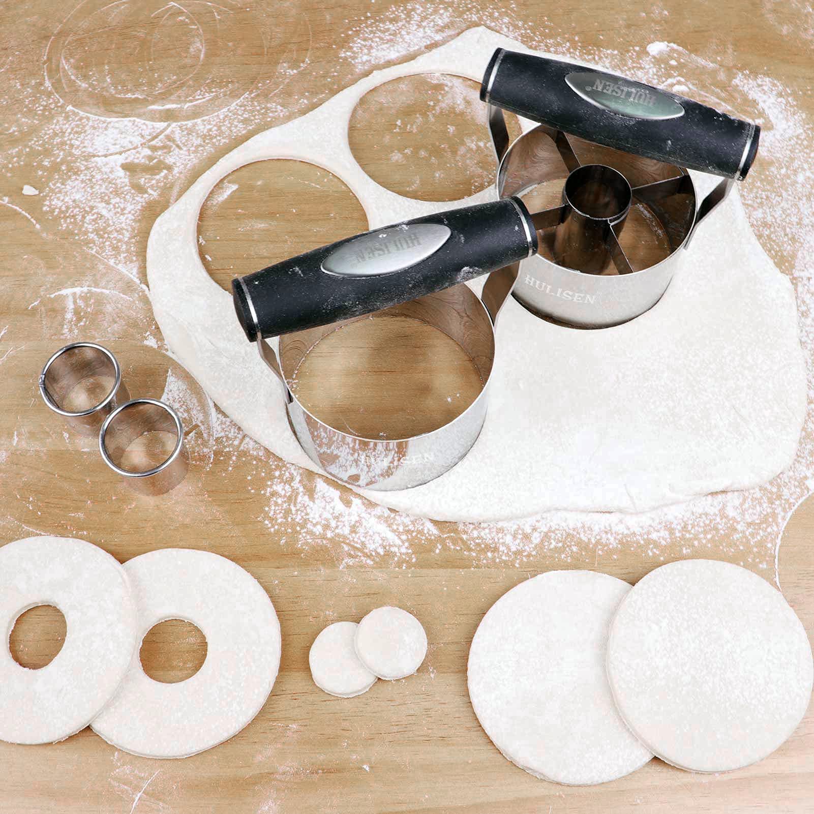 HULISEN Donut Cutter & 3.5 inch Biscuit Cutter (Set of 2), with Soft Grip Handle, Bonus 2 Pcs Small Cookies Cutter - Stainless Steel Professional Baking Dough Tool Set, Gift Package - Image 5