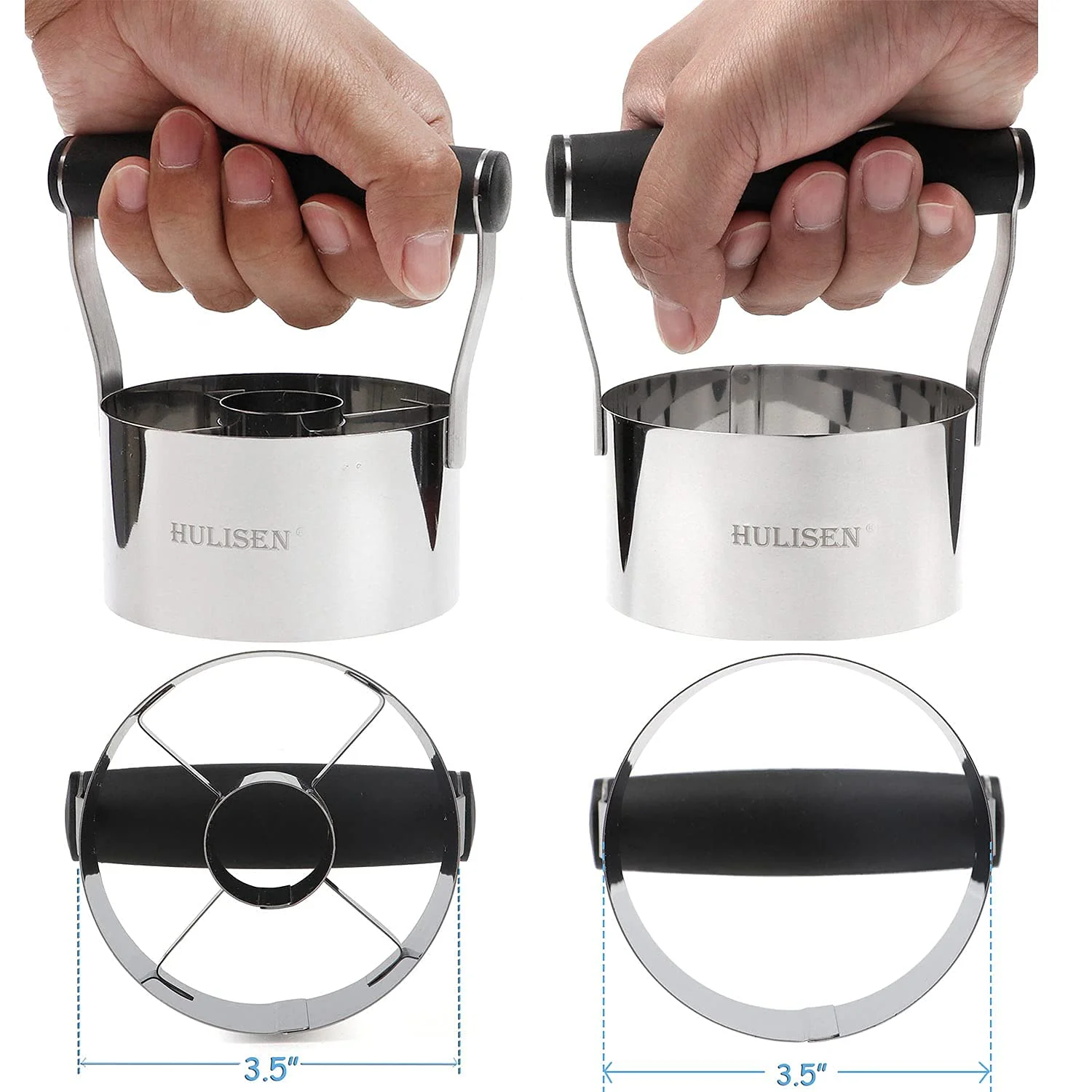 HULISEN Donut Cutter & 3.5 inch Biscuit Cutter (Set of 2), with Soft Grip Handle, Bonus 2 Pcs Small Cookies Cutter - Stainless Steel Professional Baking Dough Tool Set, Gift Package - Image 8