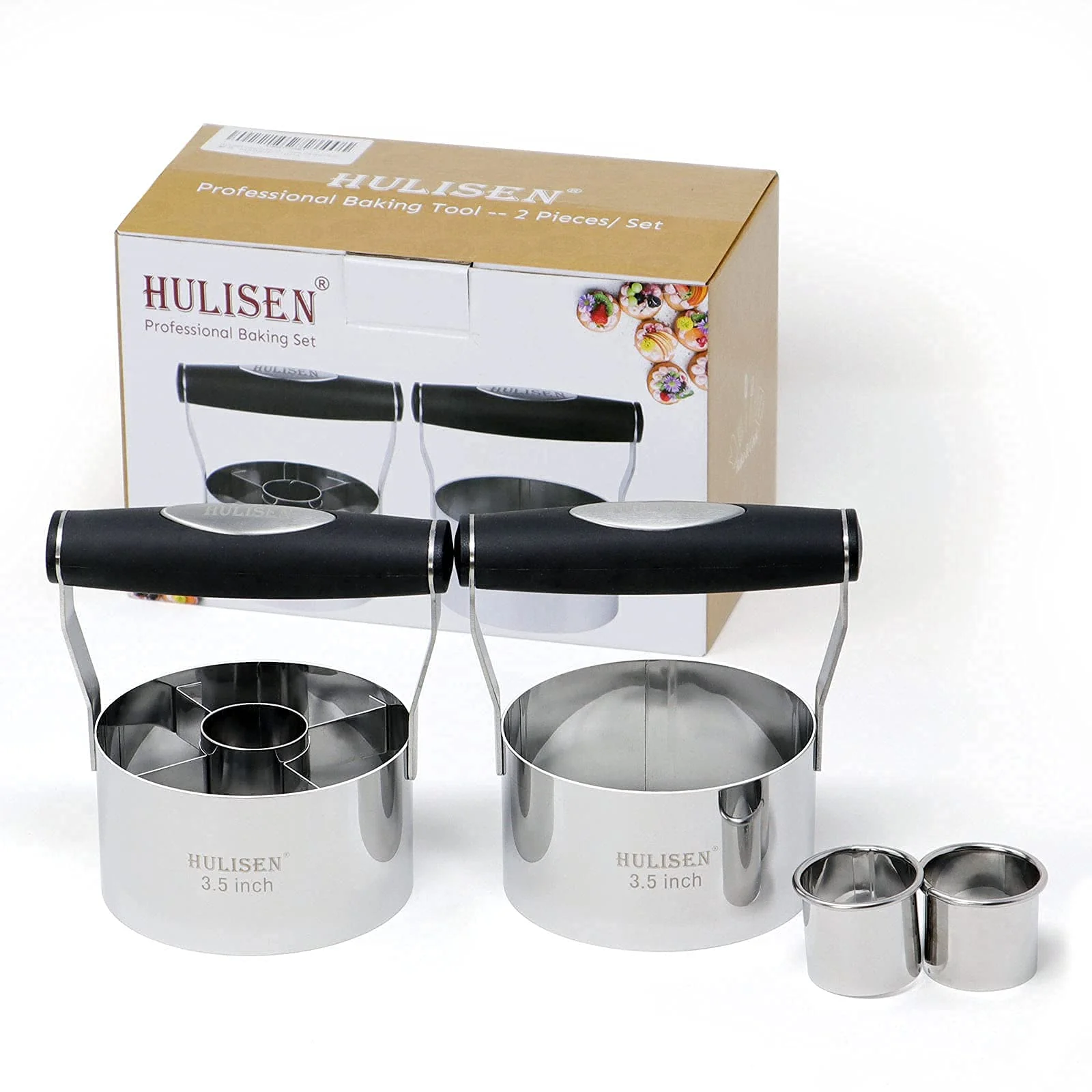 HULISEN Donut Cutter & 3.5 inch Biscuit Cutter (Set of 2), with Soft Grip Handle, Bonus 2 Pcs Small Cookies Cutter - Stainless Steel Professional Baking Dough Tool Set, Gift Package - Image 9