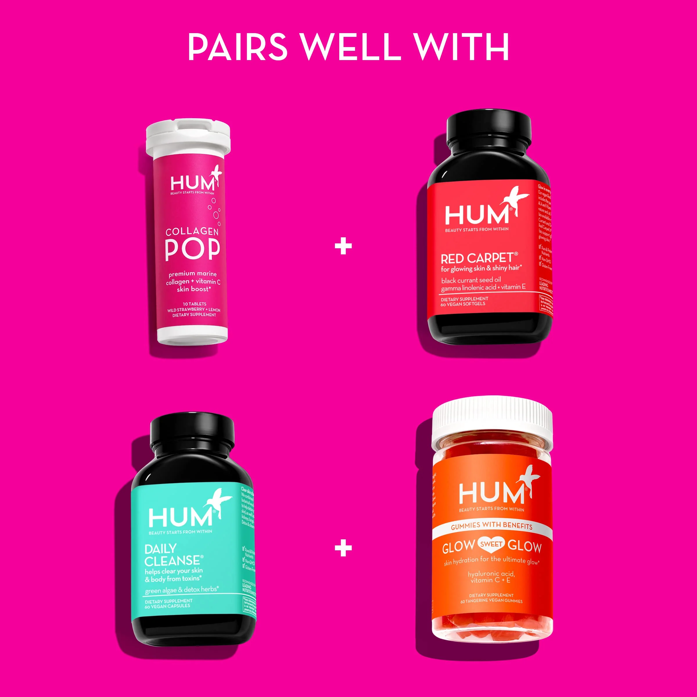 HUM Collagen Pop Marine Collagen Peptides Tablet, Clean Skin Supplement for Women & Men to Support Skin Hydration Levels On The Go, Dissolvable Tablets Strawberry Lemon, 3 Pack, 10 Tablets Each