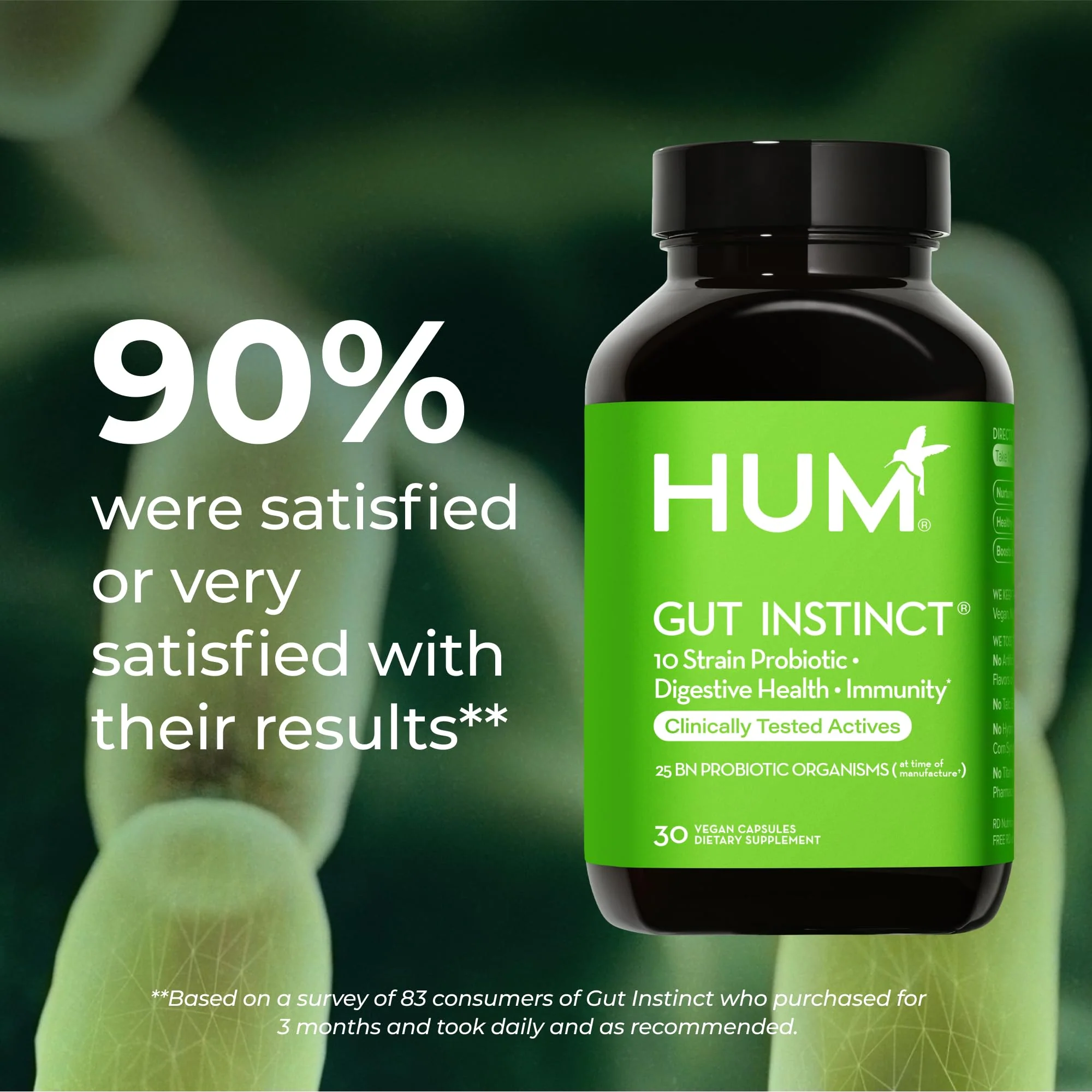 HUM Gut Instinct Daily Probiotics for Women and Men, Digestive Health, Lactobacillus, Bifidobacterium Strains for Immune Support, Probiotic Supplement for Healthy Gut Diversity, 30 Capsules - Image 7