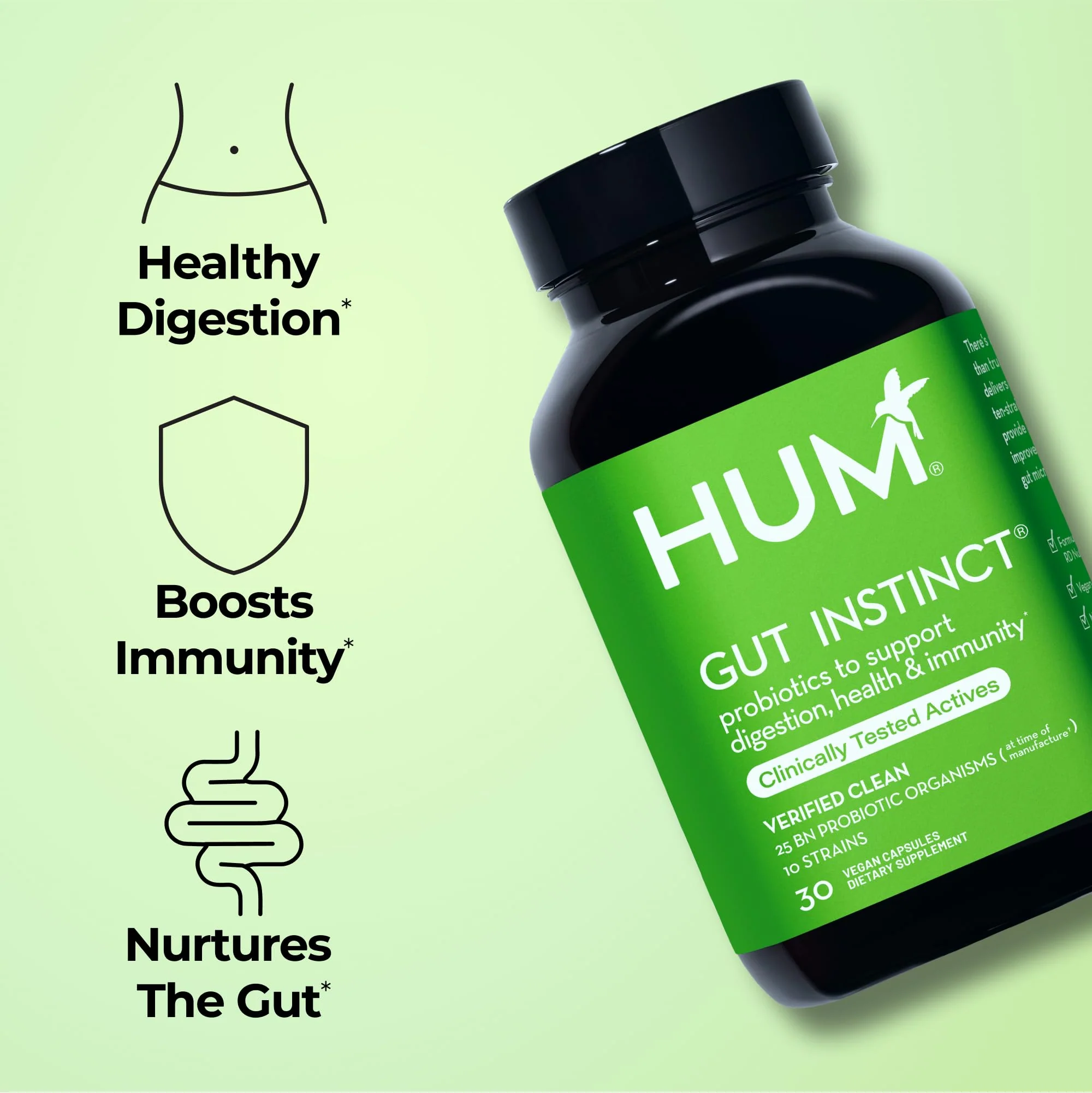 HUM Gut Instinct Daily Probiotics for Women and Men, Digestive Health, Lactobacillus, Bifidobacterium Strains for Immune Support, Probiotic Supplement for Healthy Gut Diversity, 30 Capsules - Image 8