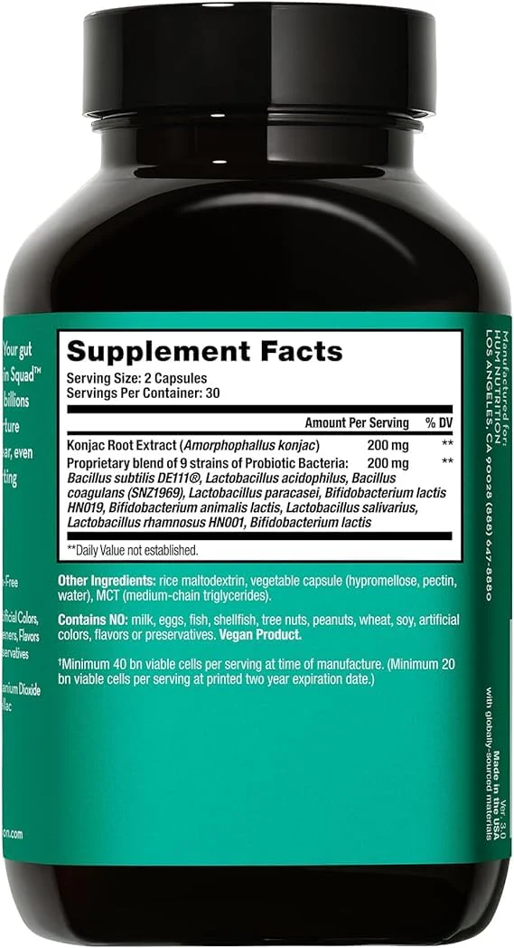 HUM Skin Squad Probiotics for Women and Men, Skin Care Supplement for Clear Complexion & Gut Health Support, Microbiome Prebiotic & Probiotic Supplement for Breakouts, Digestive Health, 60 Capsules - Image 7