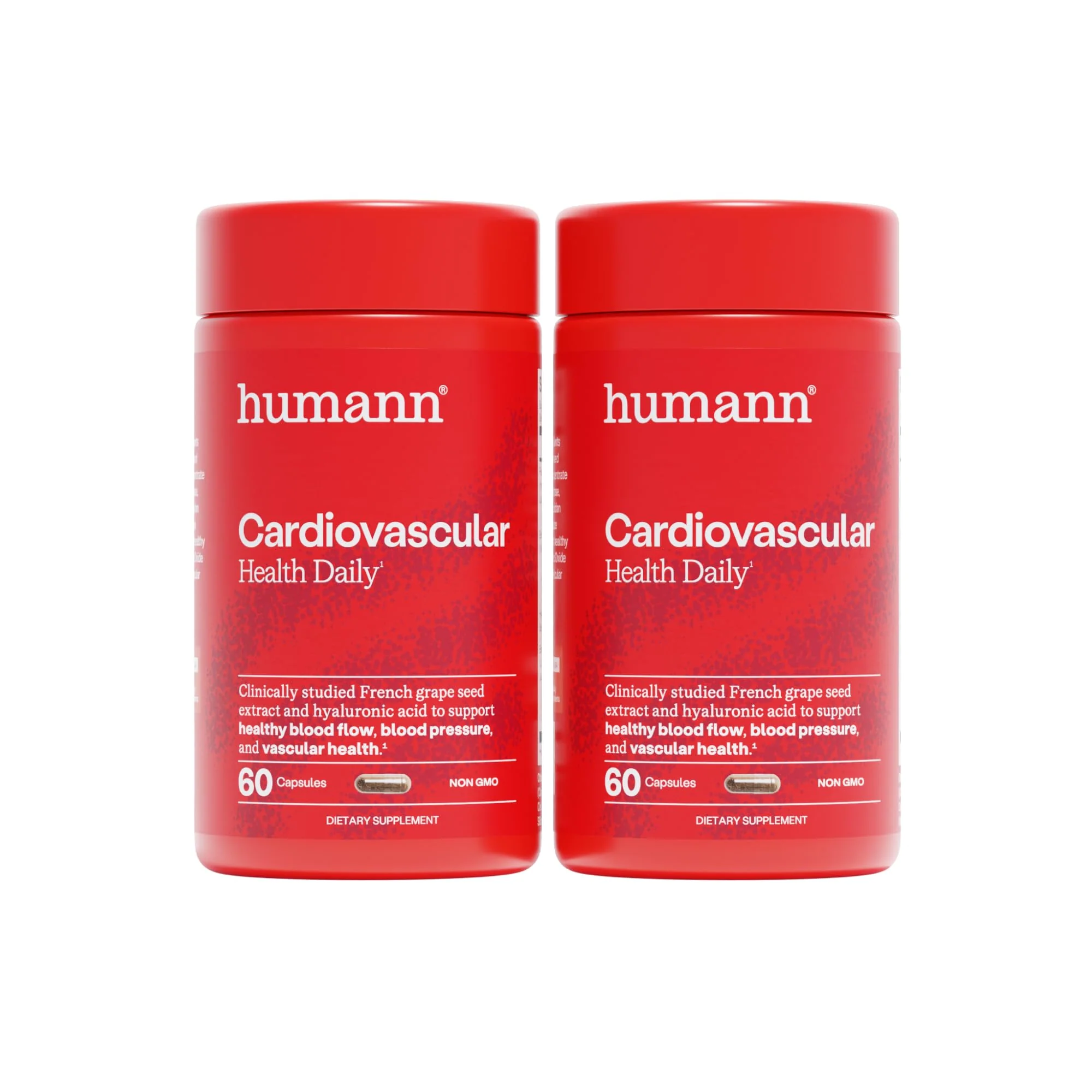 Humann Cardiovascular Health Daily, 4-in-1 Vascular & Blood Pressure Support, Grape Seed Extract & Hyaluronic Acid Circulation Supplement, Plant-Based Non-GMO, 120 Capsules