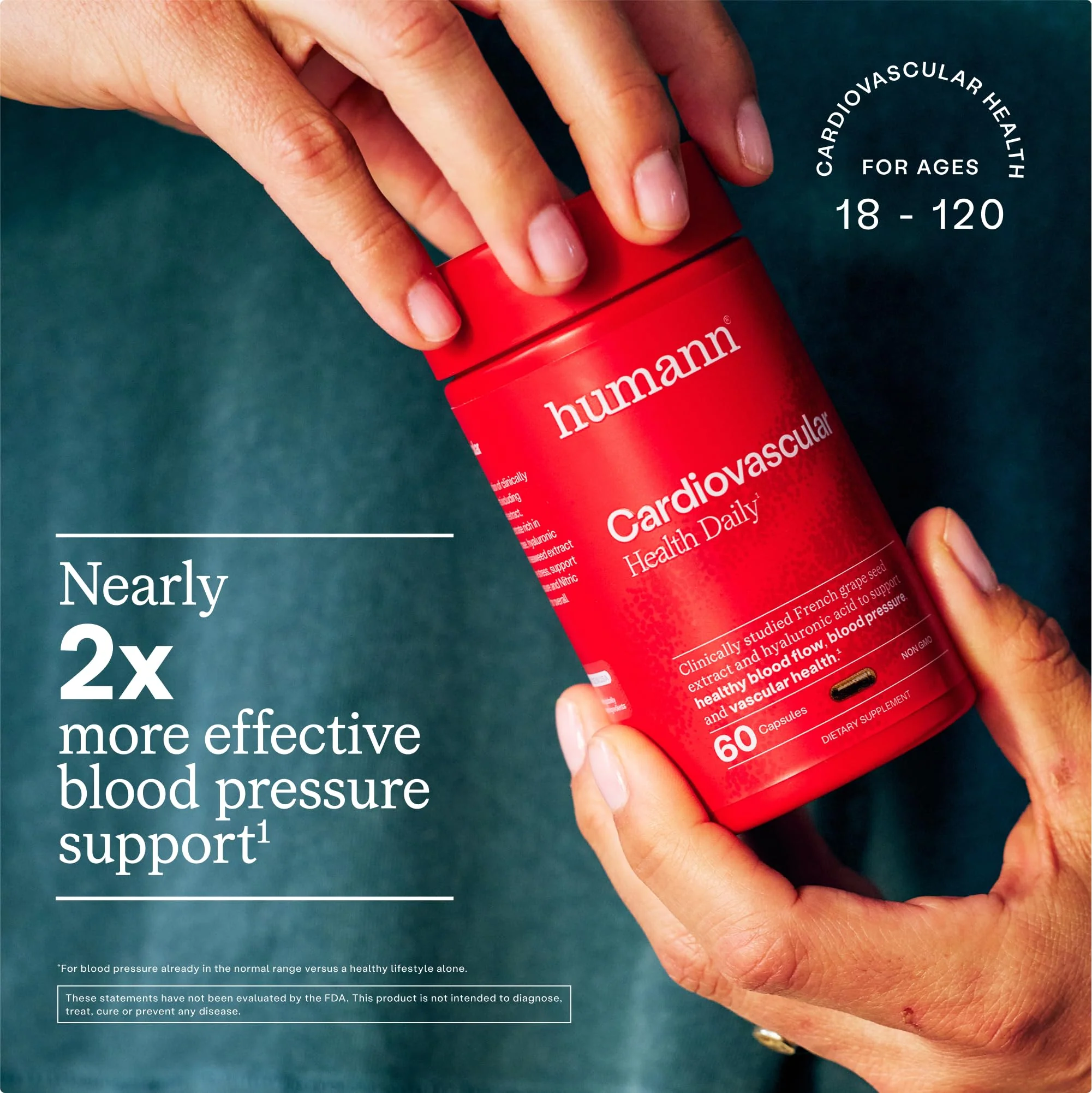 Humann Cardiovascular Health Daily, 4-in-1 Vascular & Blood Pressure Support, Grape Seed Extract & Hyaluronic Acid Circulation Supplement, Plant-Based Non-GMO, 120 Capsules - Image 8