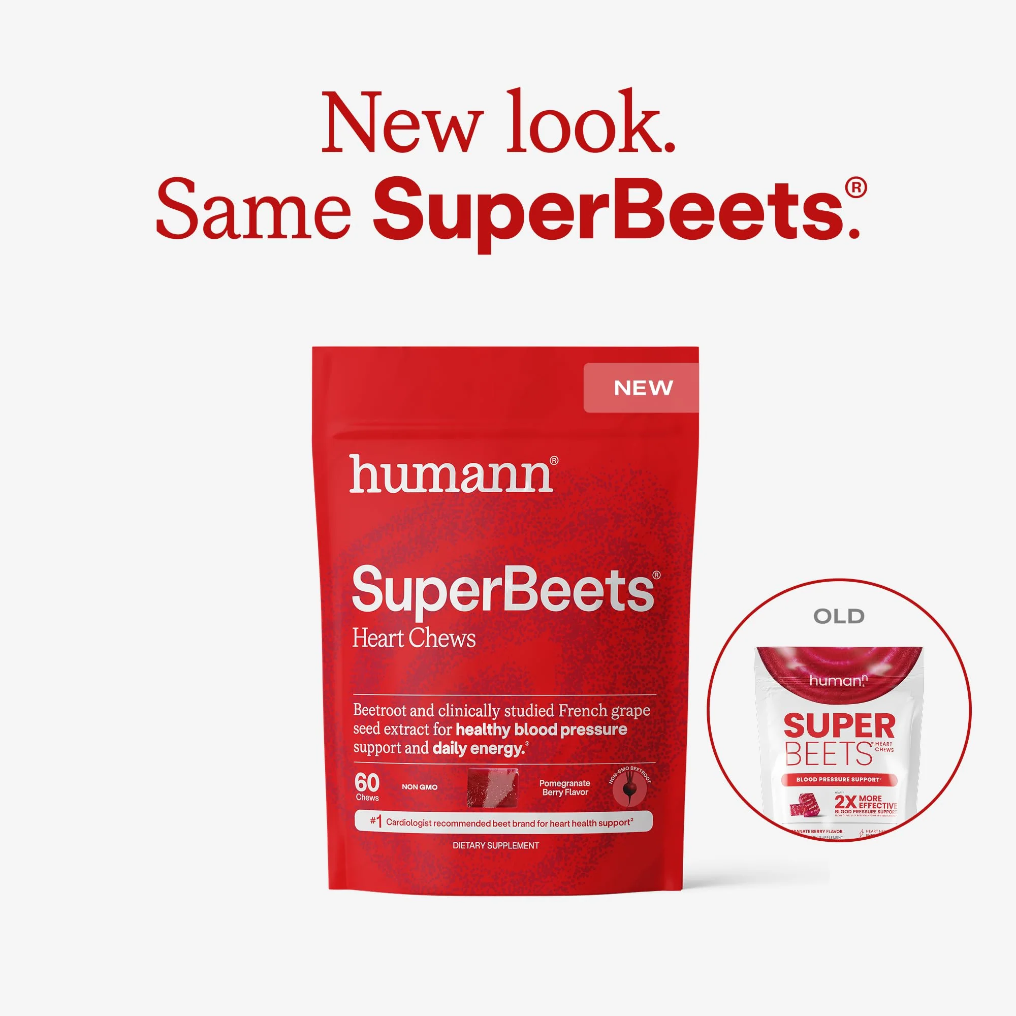 Humann SuperBeets Heart Chews, Beet Root Powder Support Energy Supplement, Nitric Oxide and Blood Pressure Support, Grape Seed Extract & Non-GMO, Heart Health, Pomegranate Berry Flavor, 180 Count - Image 2