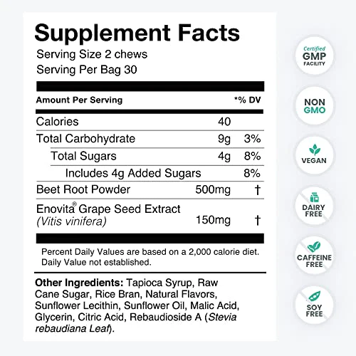 HUMANN SuperBeets Heart Chews - Grape Seed Extract & Non-GMO Beet Energy Chews - Pomegranate Berry Flavor - 60 Count - Image 5