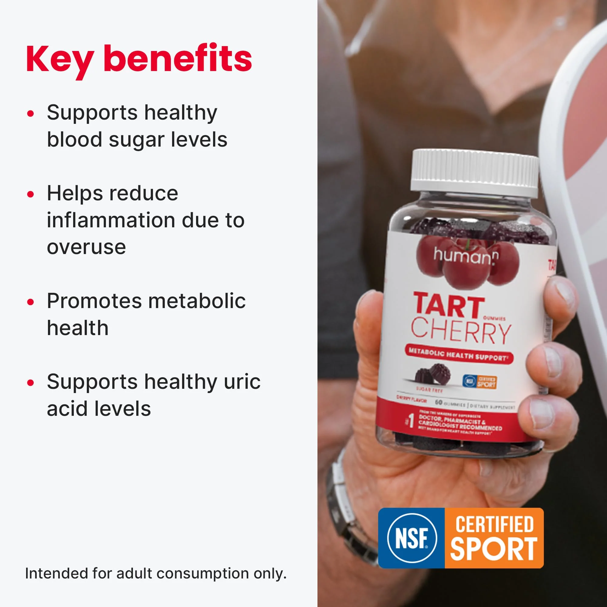 Humann Tart Cherry Gummies - Uric Acid, Immunity, Inflammation & Metabolic Health Support – NSF Certified Sport, Powerful Antioxidant & Non-GMO - from Maker of SuperBeets - 60 Sugar-Free Vegan Gummy - Image 7