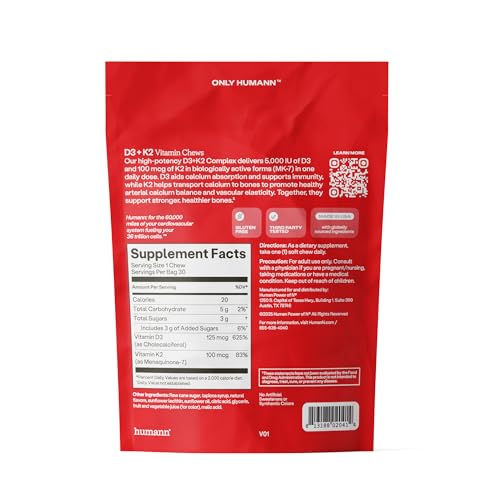 Humann Vitamin D3 + K2 Chews - High Potency Vitamin D 5000iu (125mcg) Helps Support Healthy Mood, Immunity, Cardiovascular, Respiratory Health & Bone Health, Mixed Berry Flavor, 30 Count - Image 2