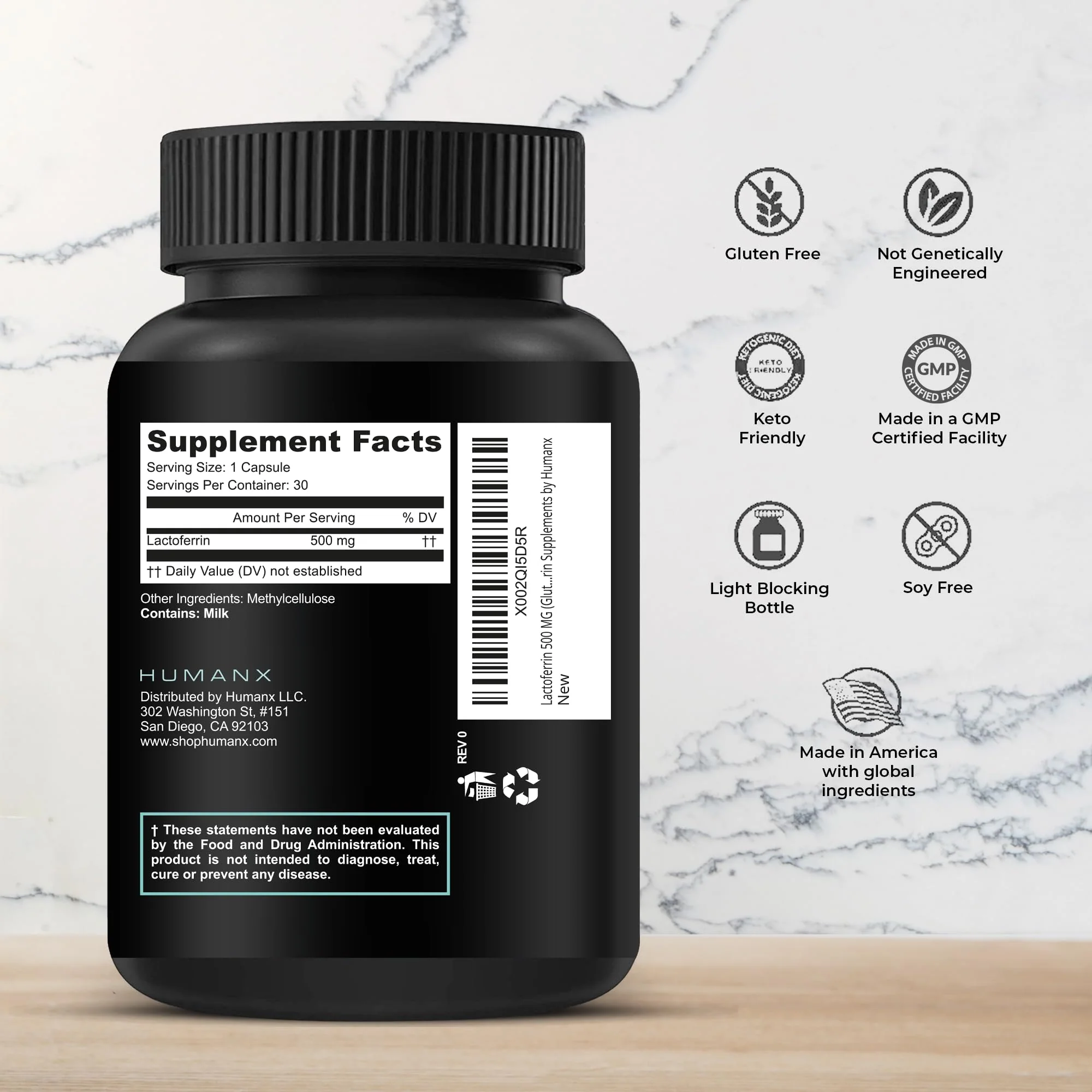 HUMANX Lactoferrin 500mg - Powerful Serving Size (Gluten Free, Non GMO, Soy Free Supplements) - A Component in Colostrum - USA Made, Supports Healthy Immunity, Iron Utilization & Absorption - Image 6