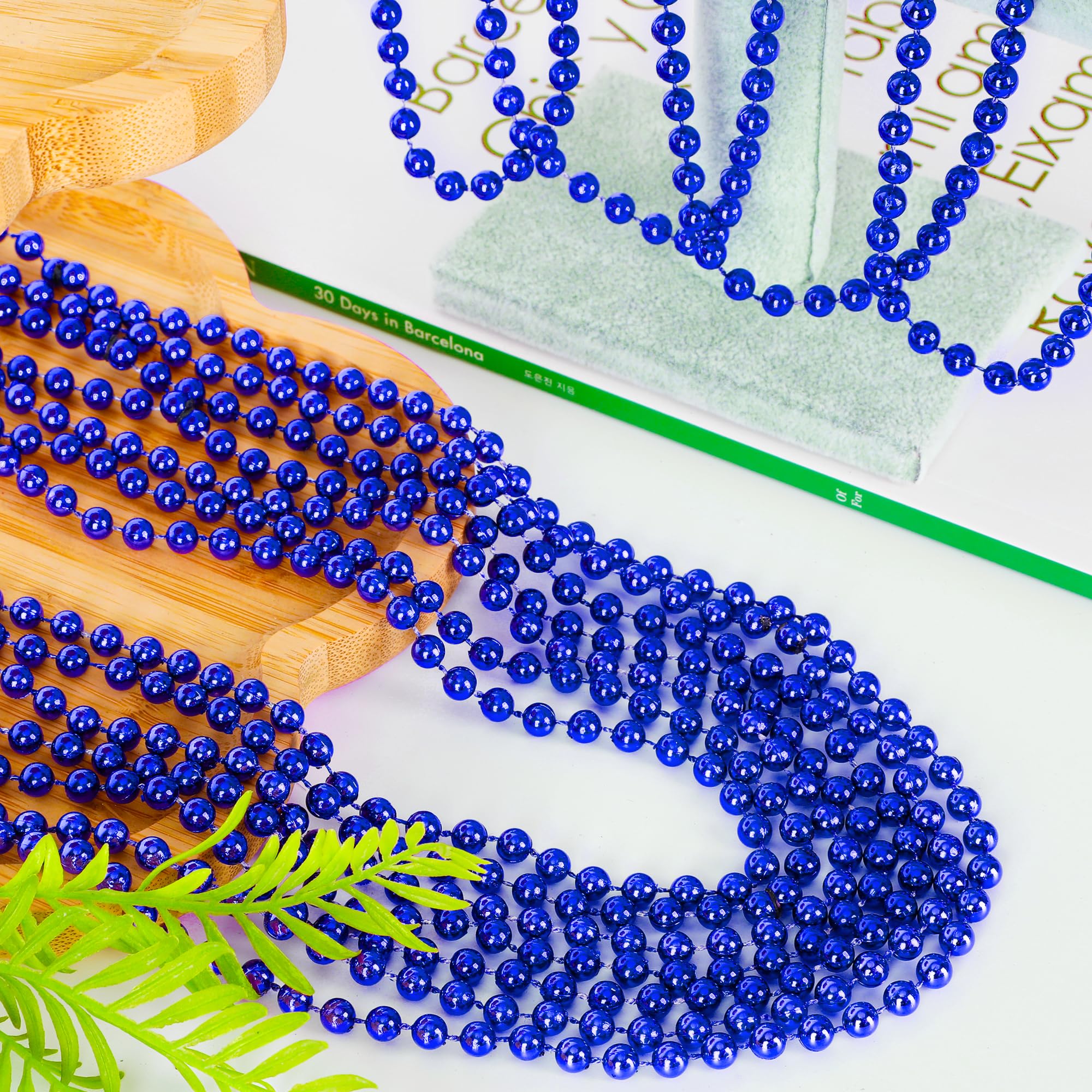 Huskein 200 PCS Beaded Necklace, 33" Mardi Gras Beads, Blue Bead Necklace, Mardi Gras Accessories, Parade Beads Bulk for Hanukkah Christmas Pirate Birthday Gender Costume Party Supplies - Image 6