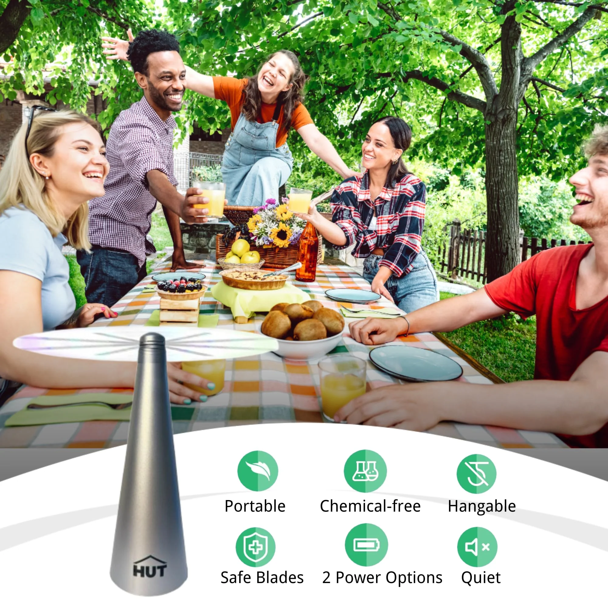 HUT-Fly Fan for Table,Portable Fan for Outdoor Indoor,Restaurant Patio Fly Fan,Battery USB Fan,Silver(4 pack) - Image 2