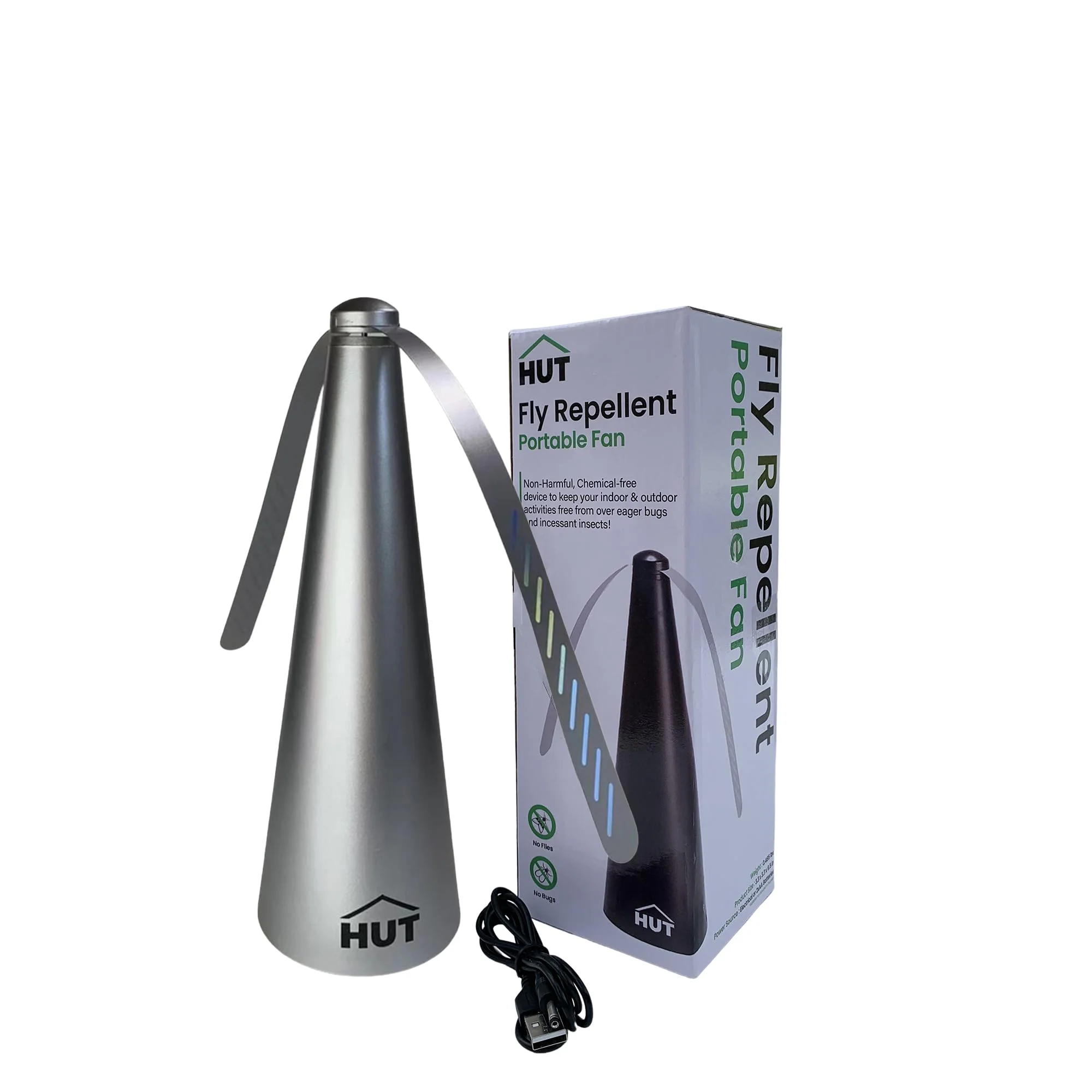 HUT-Fly Fan for Table,Portable Fan for Outdoor Indoor,Restaurant Patio Fly Fan,Battery USB Fan,Silver(4 pack) - Image 3